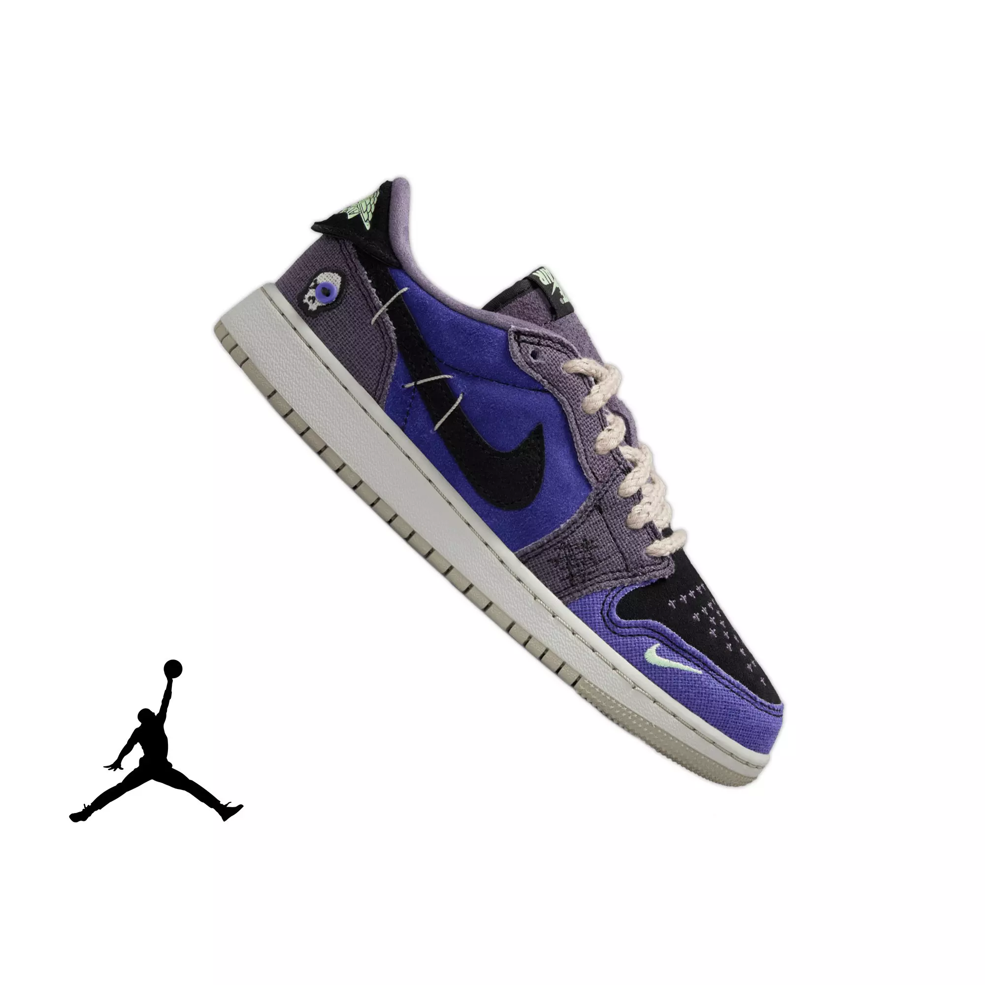 Jordan 1 Retro Low “Voodoo Alternate” Grade School Kids' Shoe - REGENCY PURPLE/VAPOR GREEN/BLACK