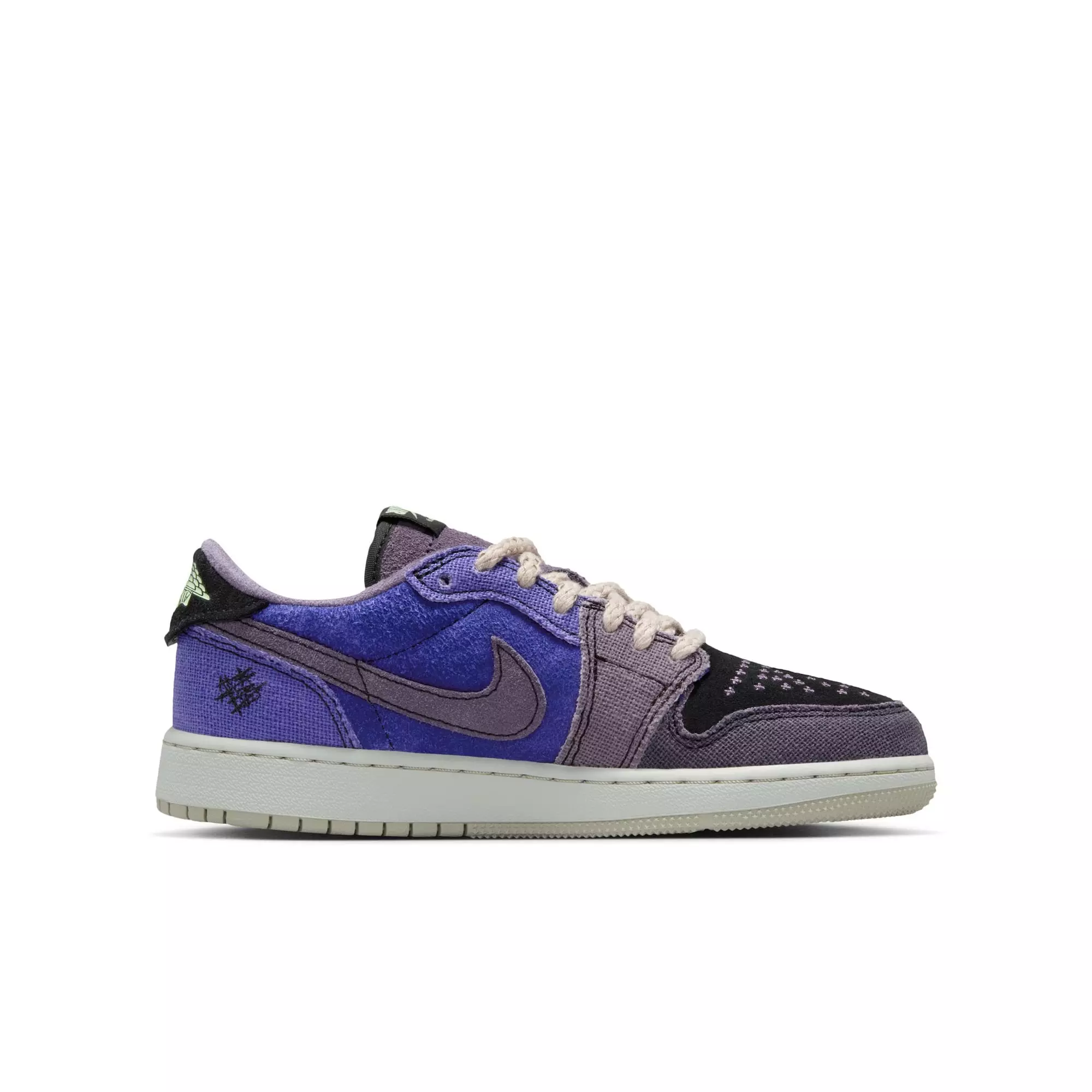 Jordan 1 Retro Low “Voodoo Alternate” Grade School Kids' Shoe - REGENCY PURPLE/VAPOR GREEN/BLACK