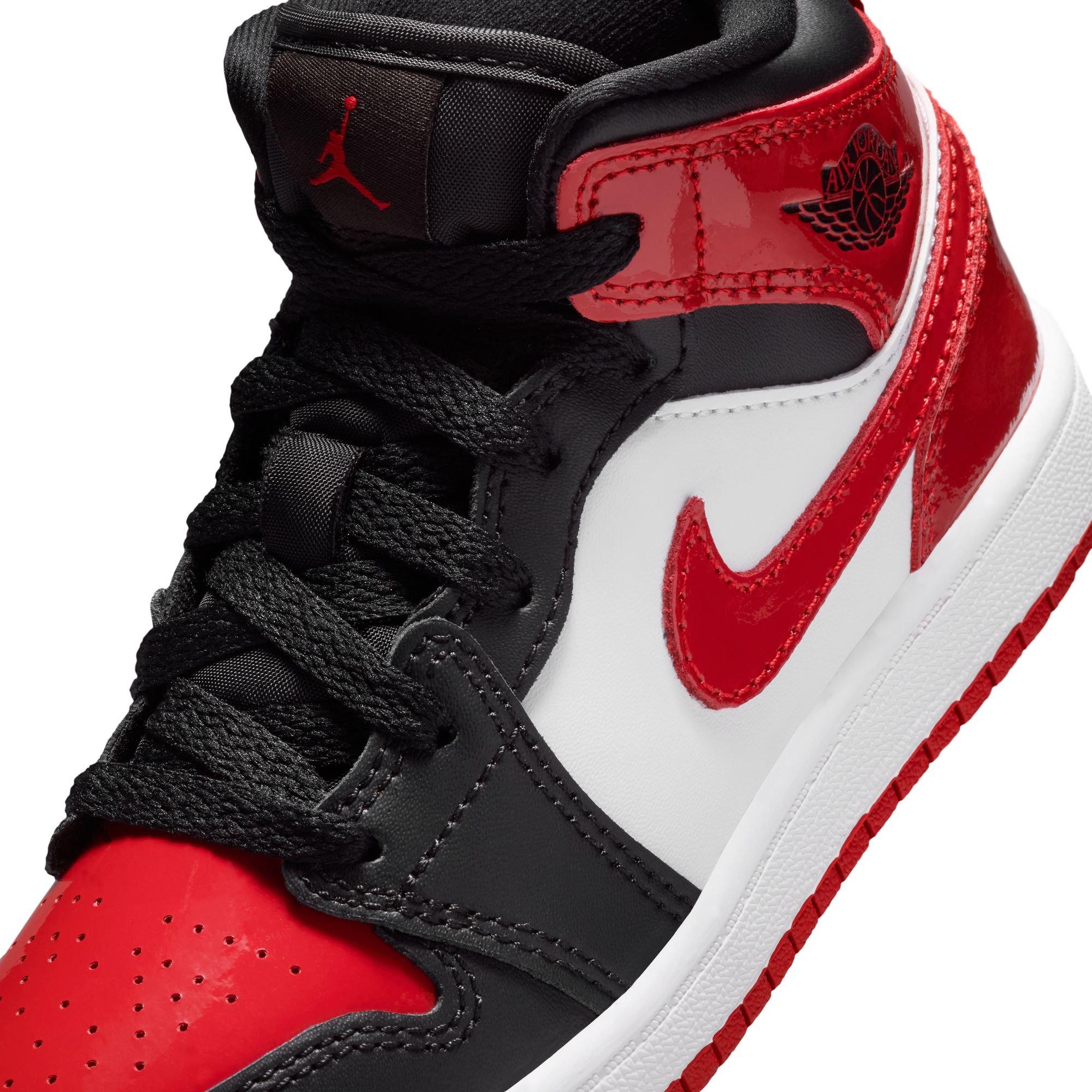 Air Jordan 1 Mid SE Bred GS Black Red Sneaker | Hibbett