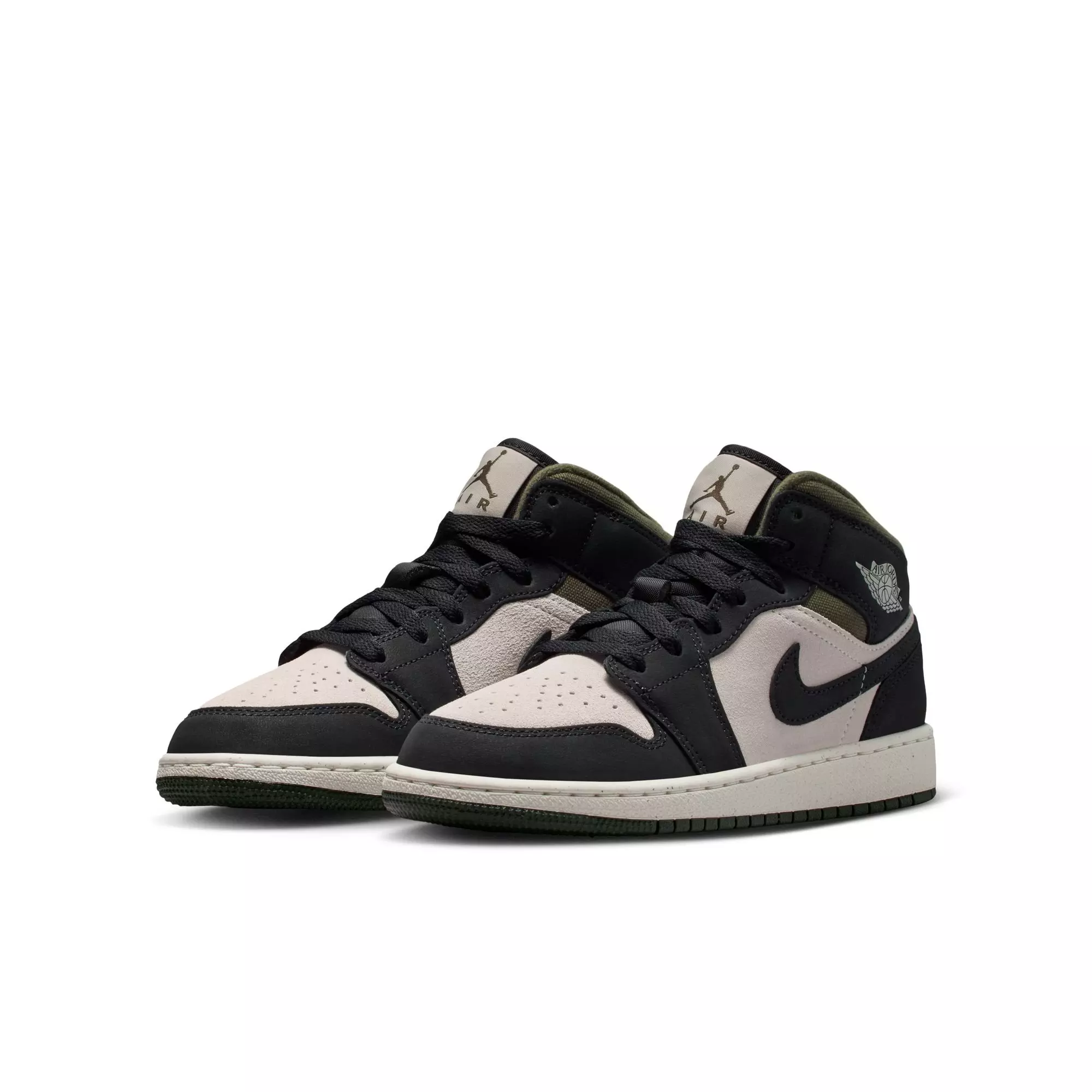 Jordan 1 Mid SE "Lt Orewood Brn/Off Noir/Medium Olive" Grade School Boys' Shoe - OLIVE/KHAKI
