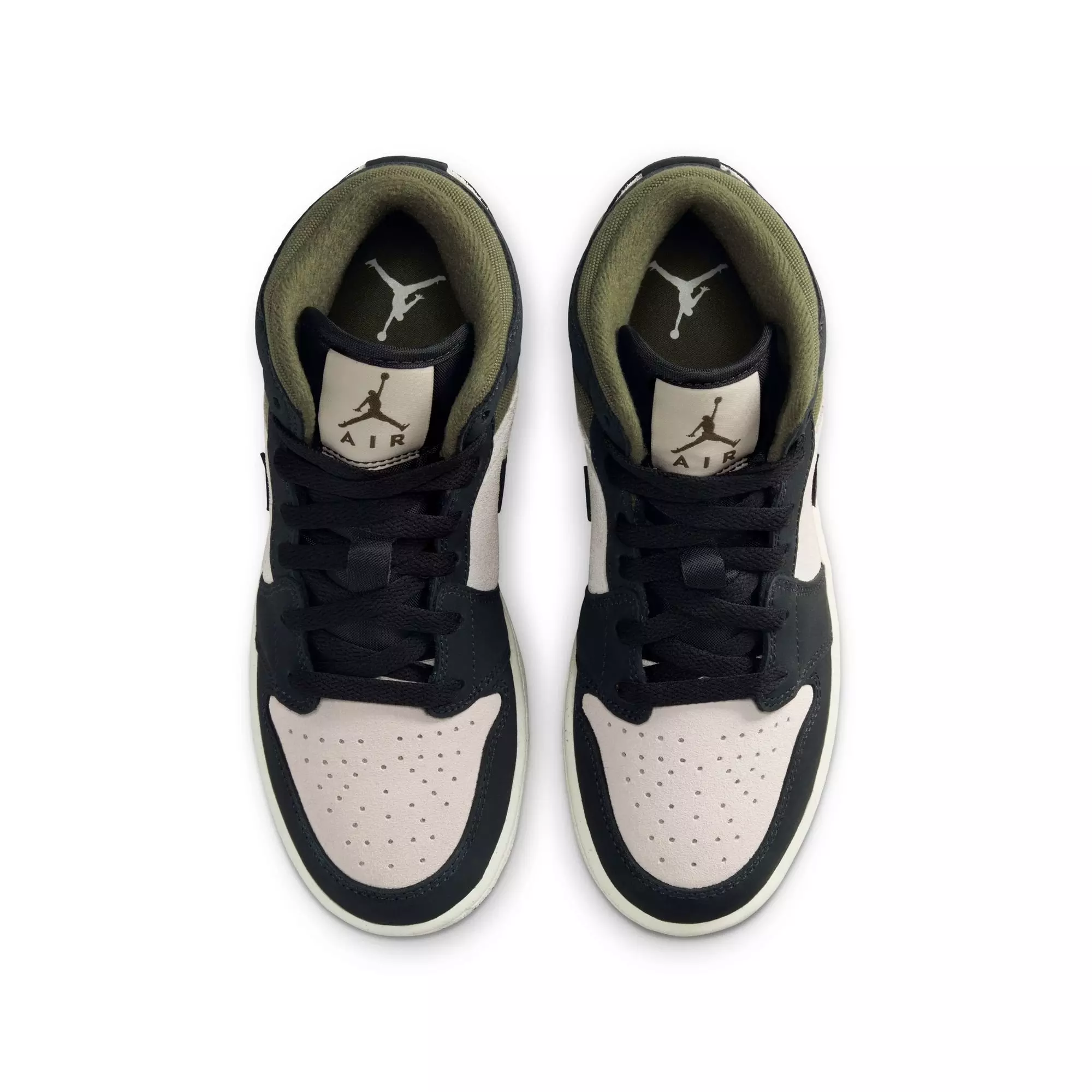 Jordan 1 Mid SE "Lt Orewood Brn/Off Noir/Medium Olive" Grade School Boys' Shoe - OLIVE/KHAKI