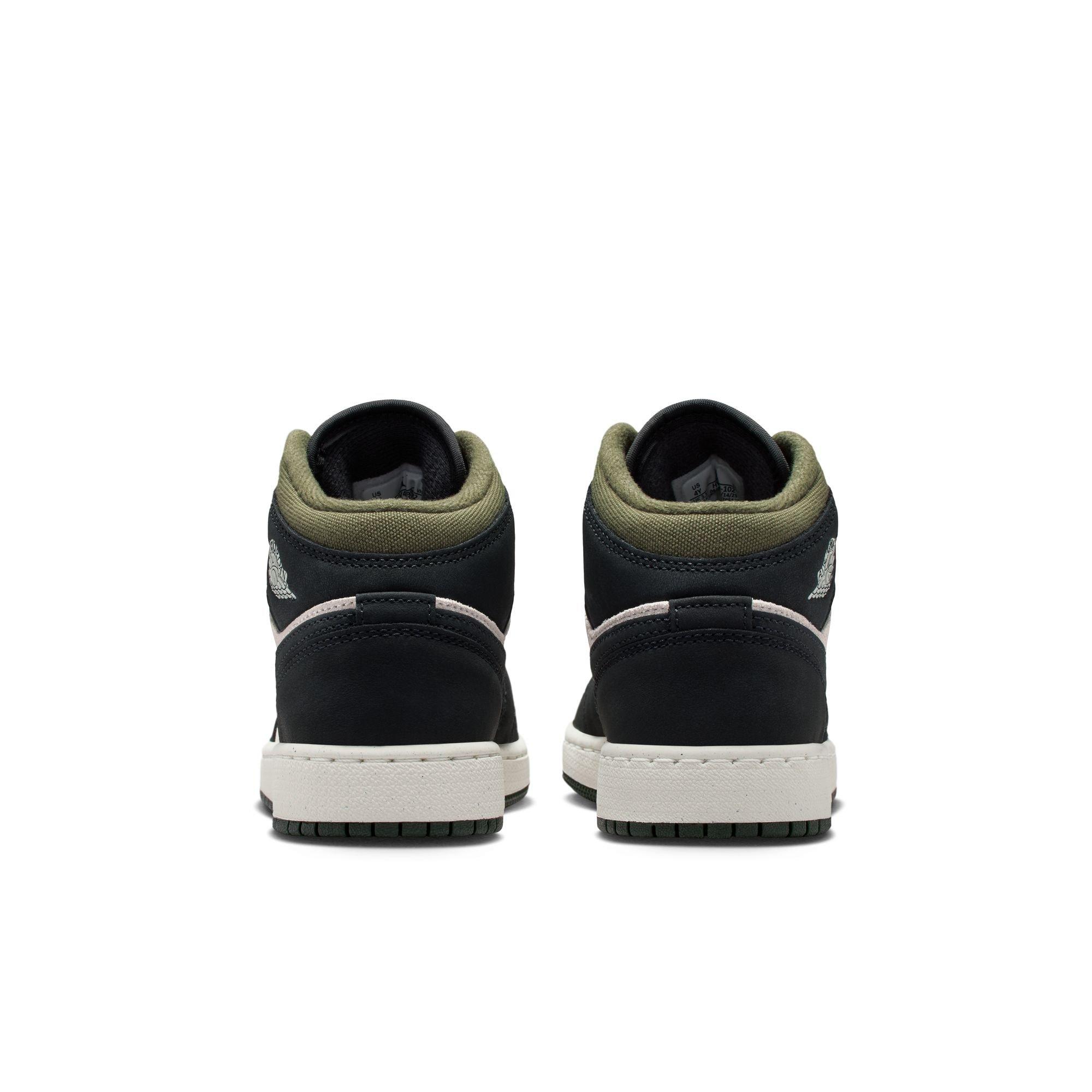 Jordan 1 Mid SE Grade School Boys' "Lt Orewood Brn/Off Noir/Medium Olive" Shoe