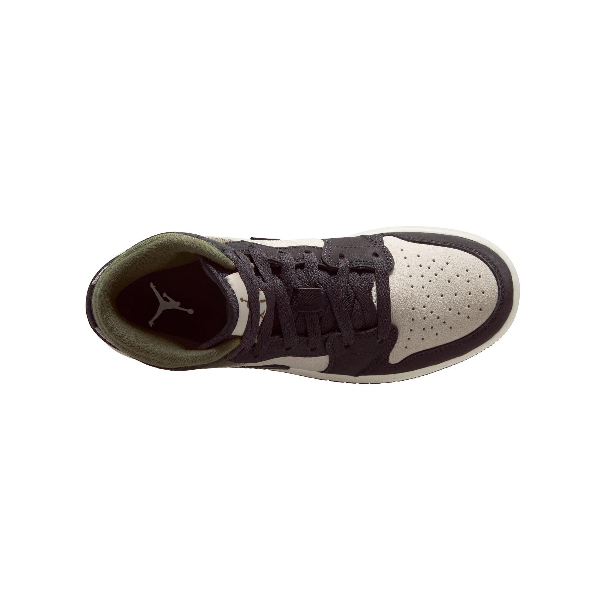 Jordan 1 Mid SE Grade School Boys' "Lt Orewood Brn/Off Noir/Medium Olive" Shoe