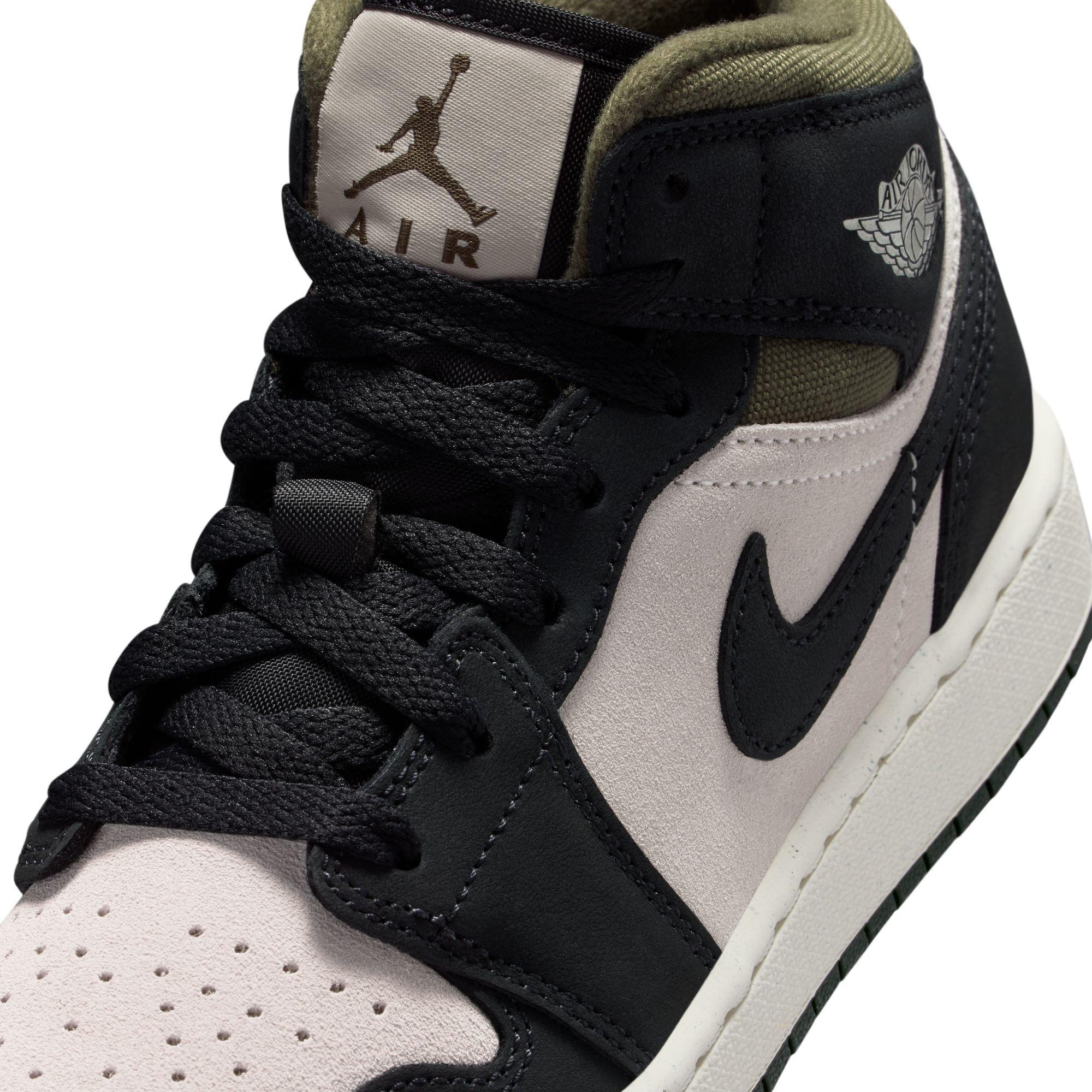 Jordan 1 Mid SE Grade School Boys' "Lt Orewood Brn/Off Noir/Medium Olive" Shoe