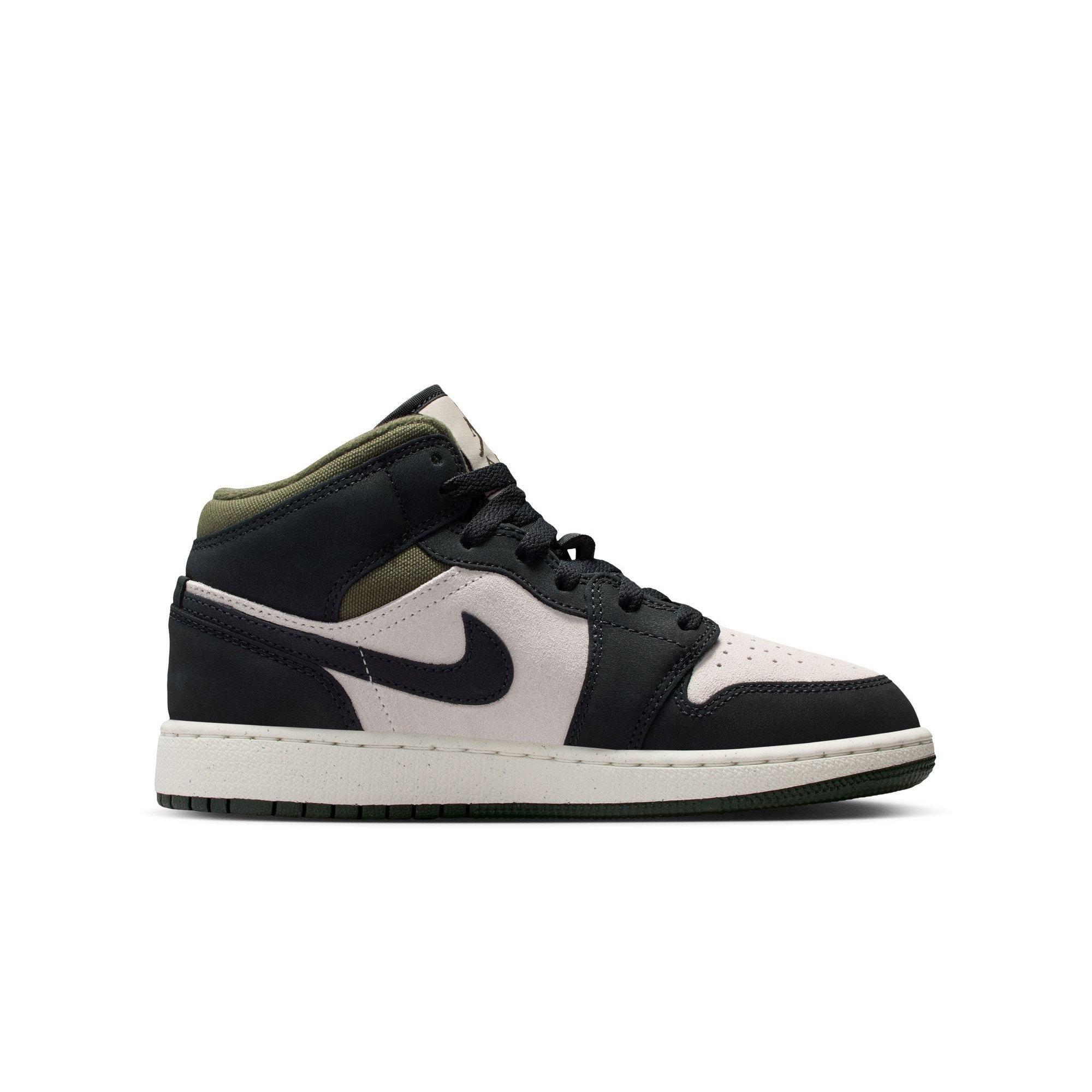 Jordan 1 Mid SE Grade School Boys' "Lt Orewood Brn/Off Noir/Medium Olive" Shoe
