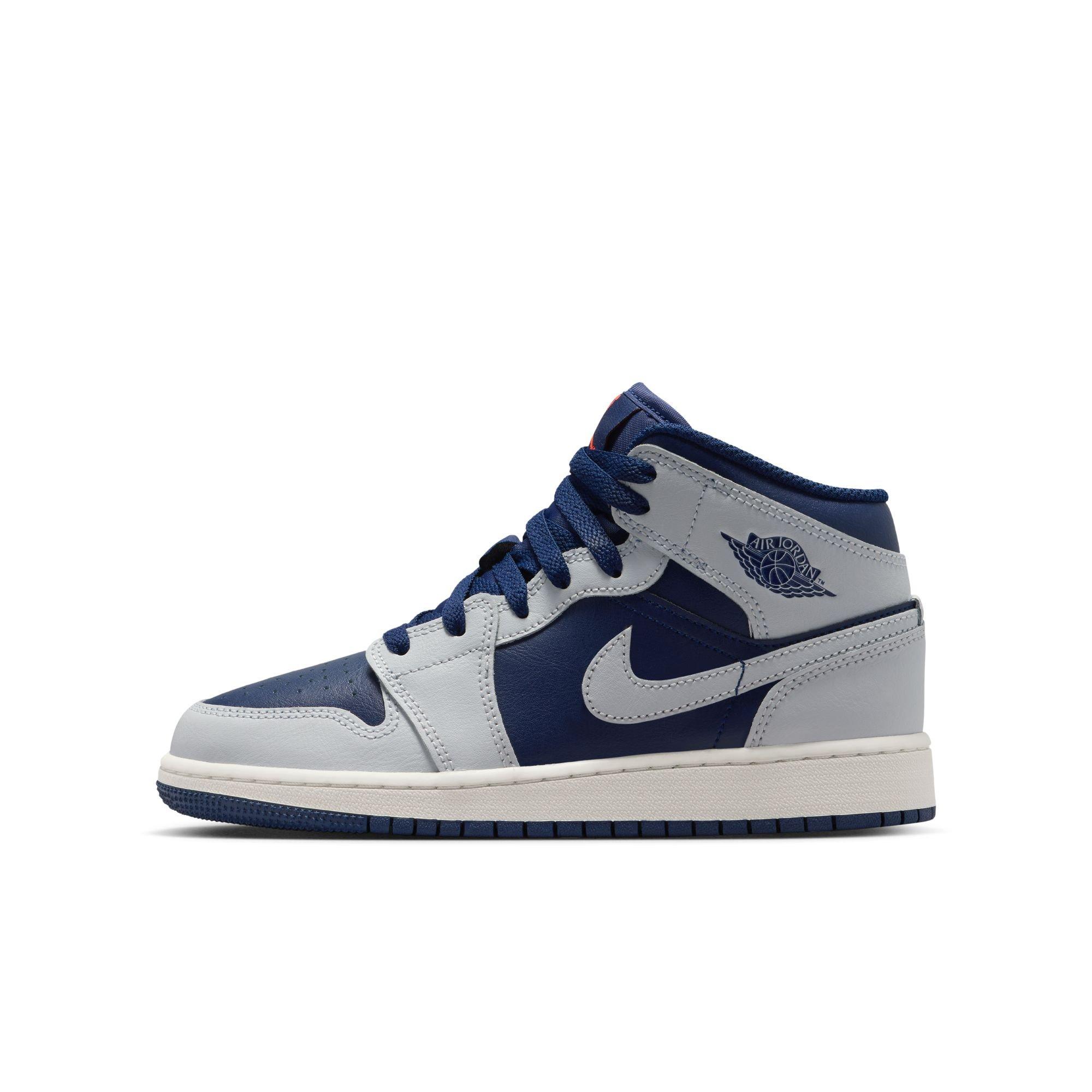 Jordan 1 Mid Grade School Boys' "Blue Void/Pure Platinum/Summit White" Shoe