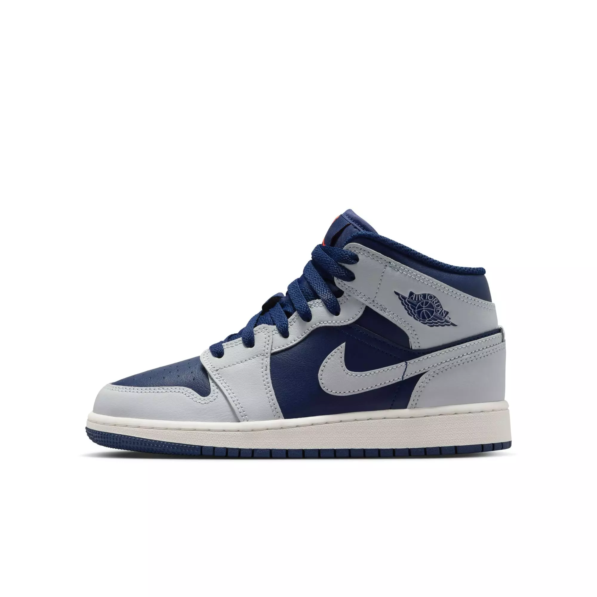 Jordan 1 Mid "Blue Void/Pure Platinum/Summit White" Grade School Boys' Shoe - NAVY/GREY