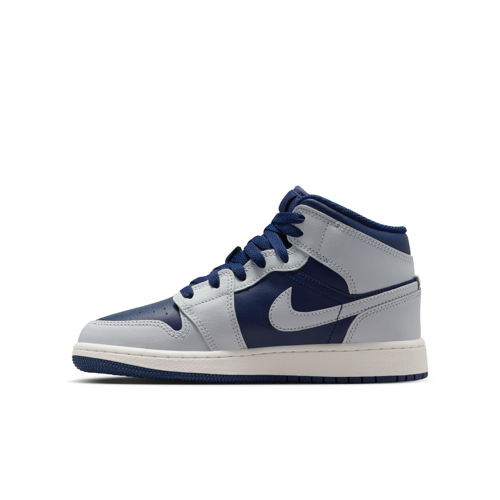 Jordan 1 Mid Grade School Boys' "Blue Void/Pure Platinum/Summit White" Shoe