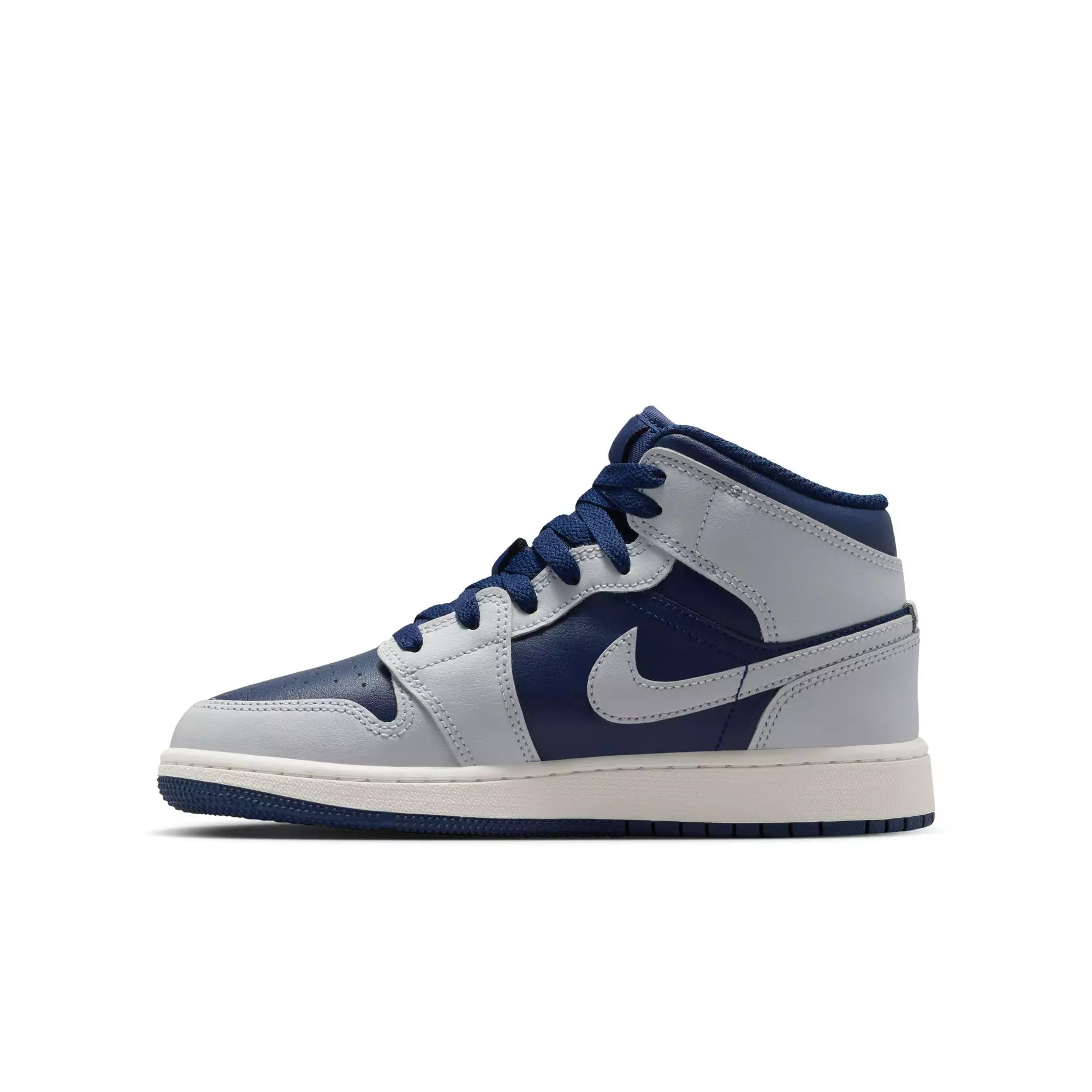 Jordan 1 Mid "Blue Void/Pure Platinum/Summit White" Grade School Boys' Shoe - NAVY/GREY