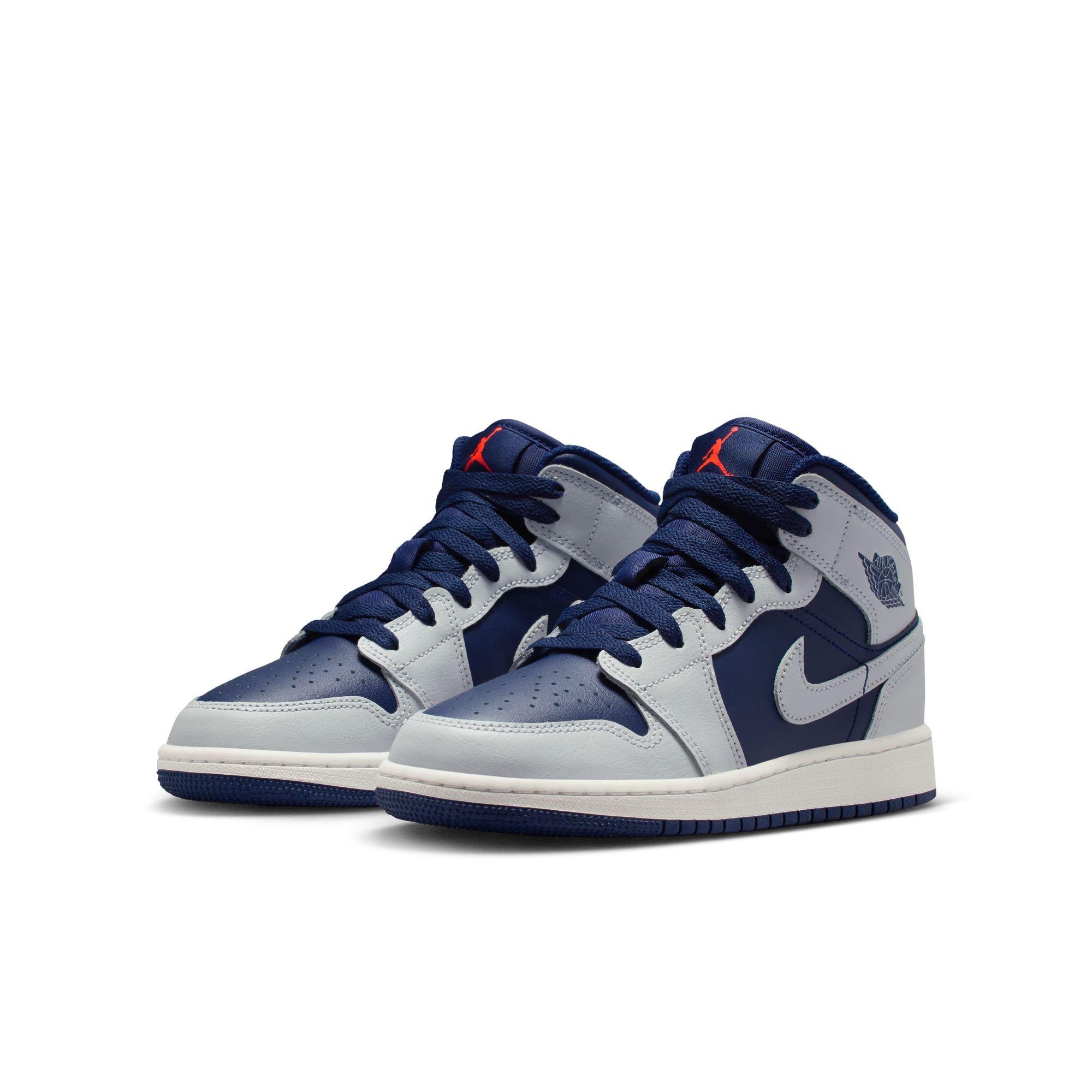 Jordan 1 Mid Grade School Boys' "Blue Void/Pure Platinum/Summit White" Shoe