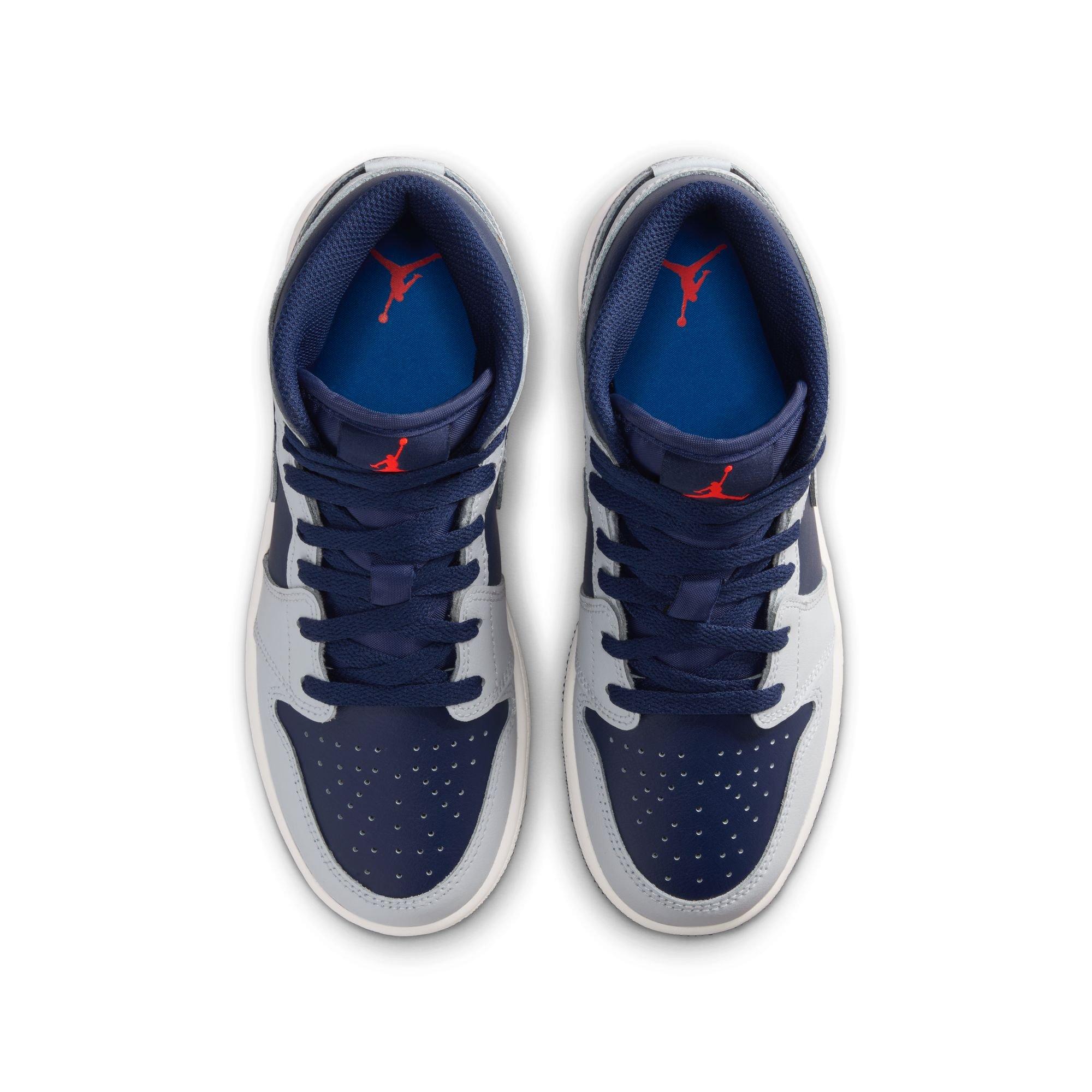 Jordan 1 Mid Grade School Boys' "Blue Void/Pure Platinum/Summit White" Shoe