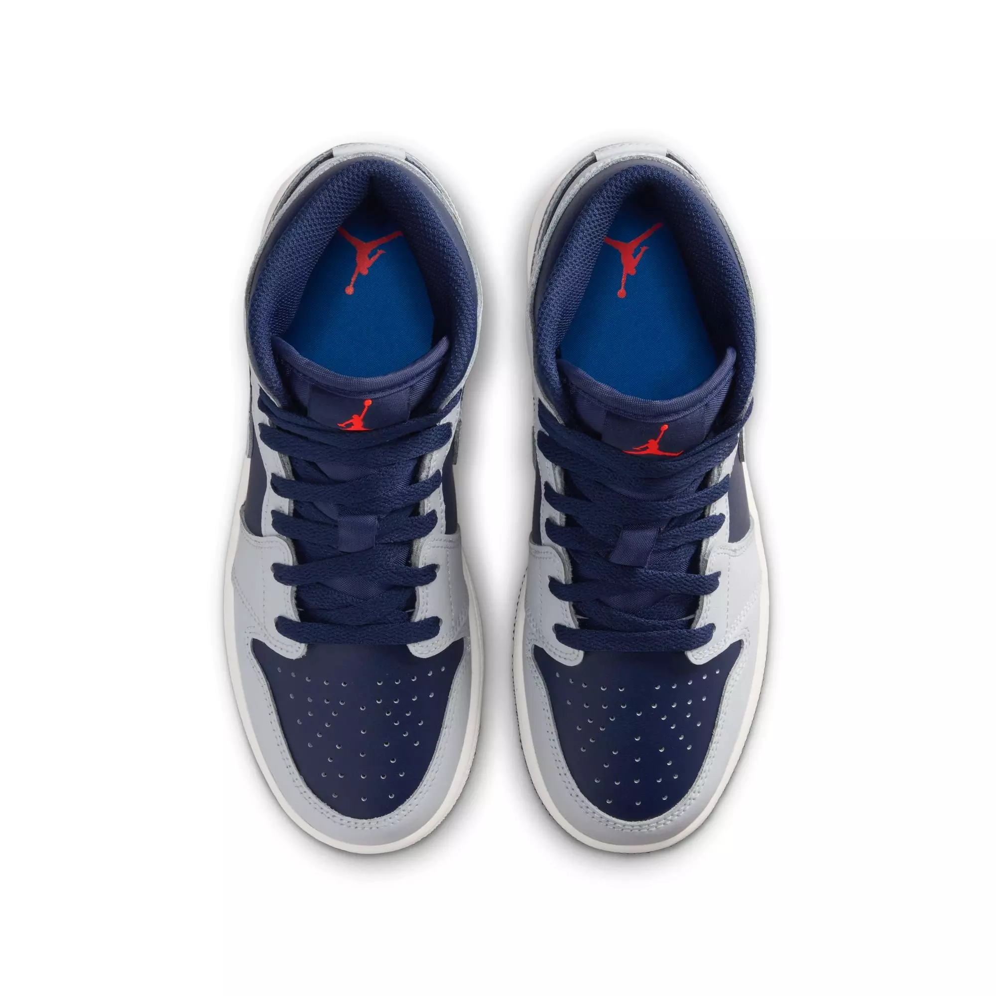Jordan 1 Mid "Blue Void/Pure Platinum/Summit White" Grade School Boys' Shoe - NAVY/GREY