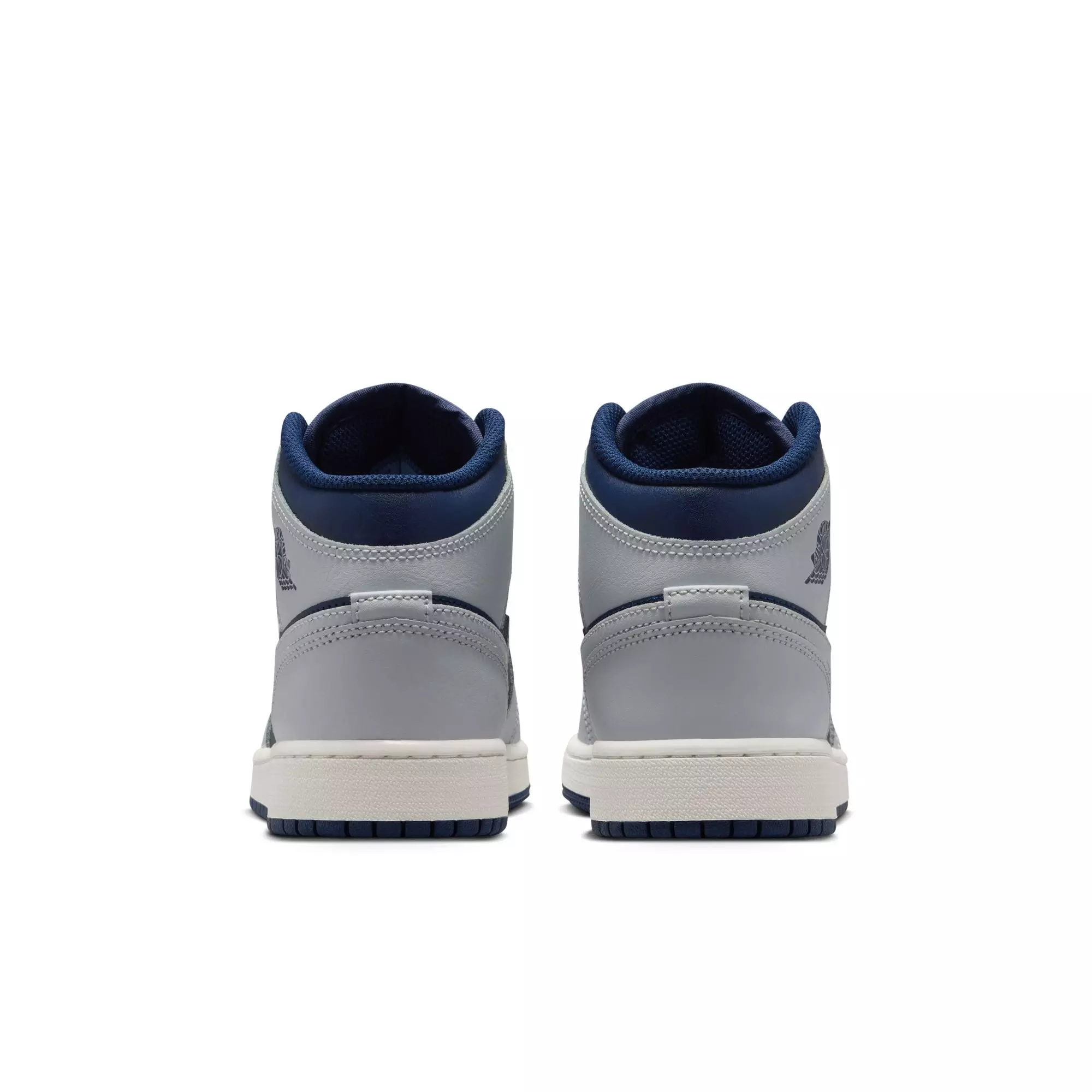 Jordan 1 Mid "Blue Void/Pure Platinum/Summit White" Grade School Boys' Shoe - NAVY/GREY