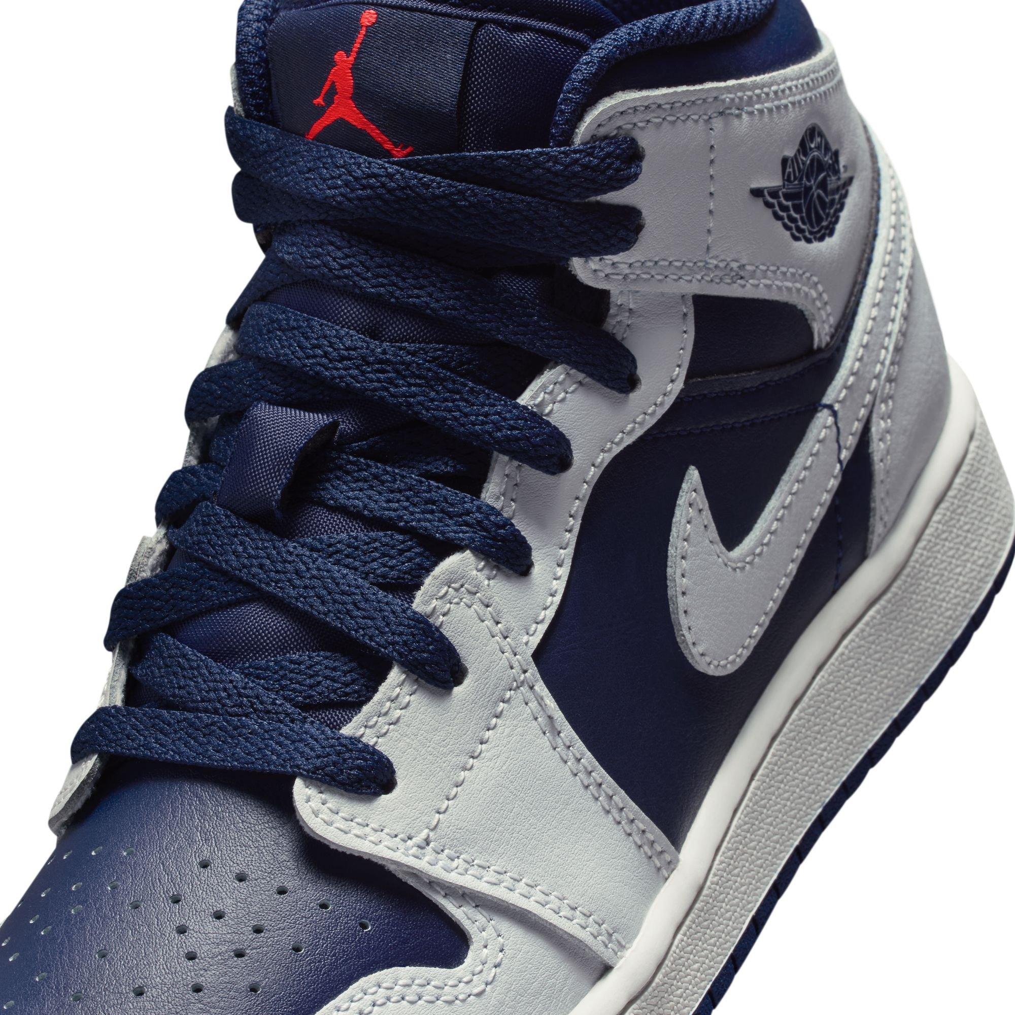 Jordan 1 Mid Grade School Boys' "Blue Void/Pure Platinum/Summit White" Shoe