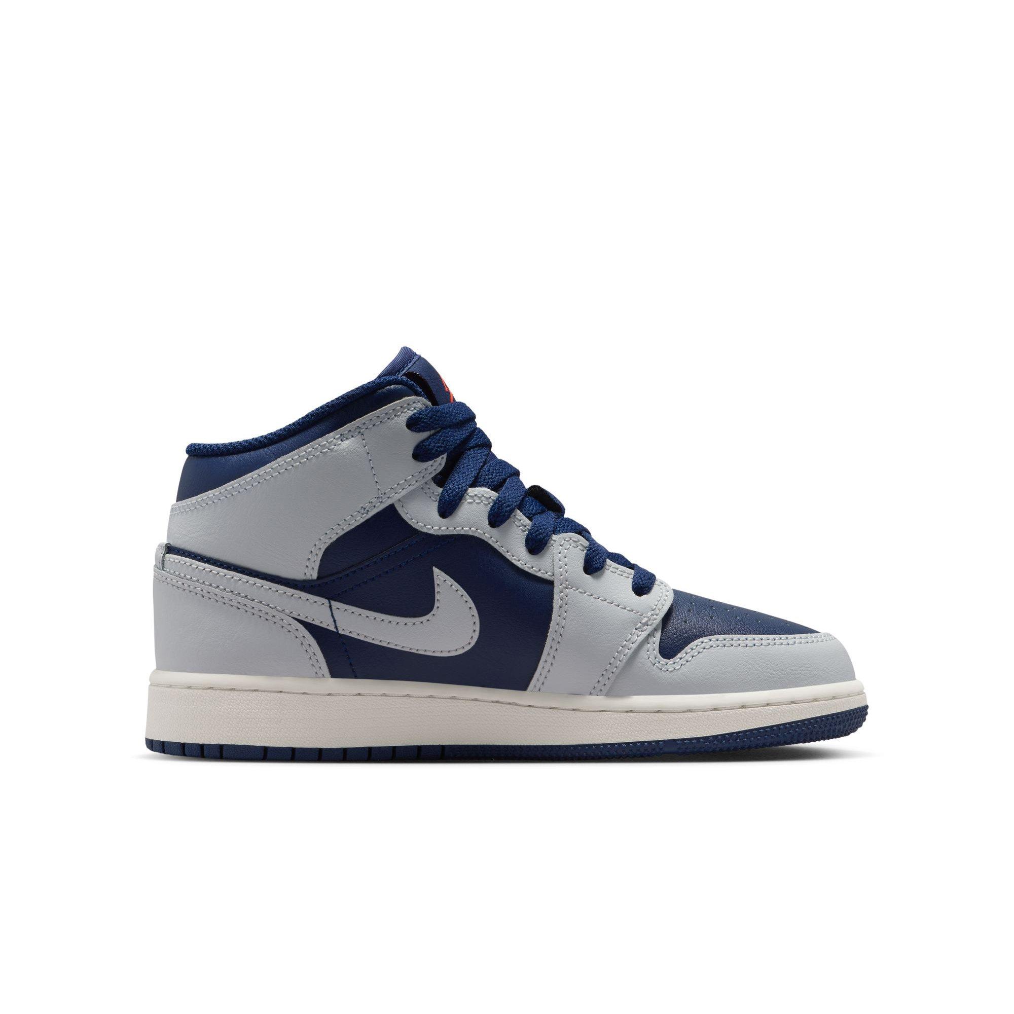 Jordan 1 Mid Grade School Boys' "Blue Void/Pure Platinum/Summit White" Shoe
