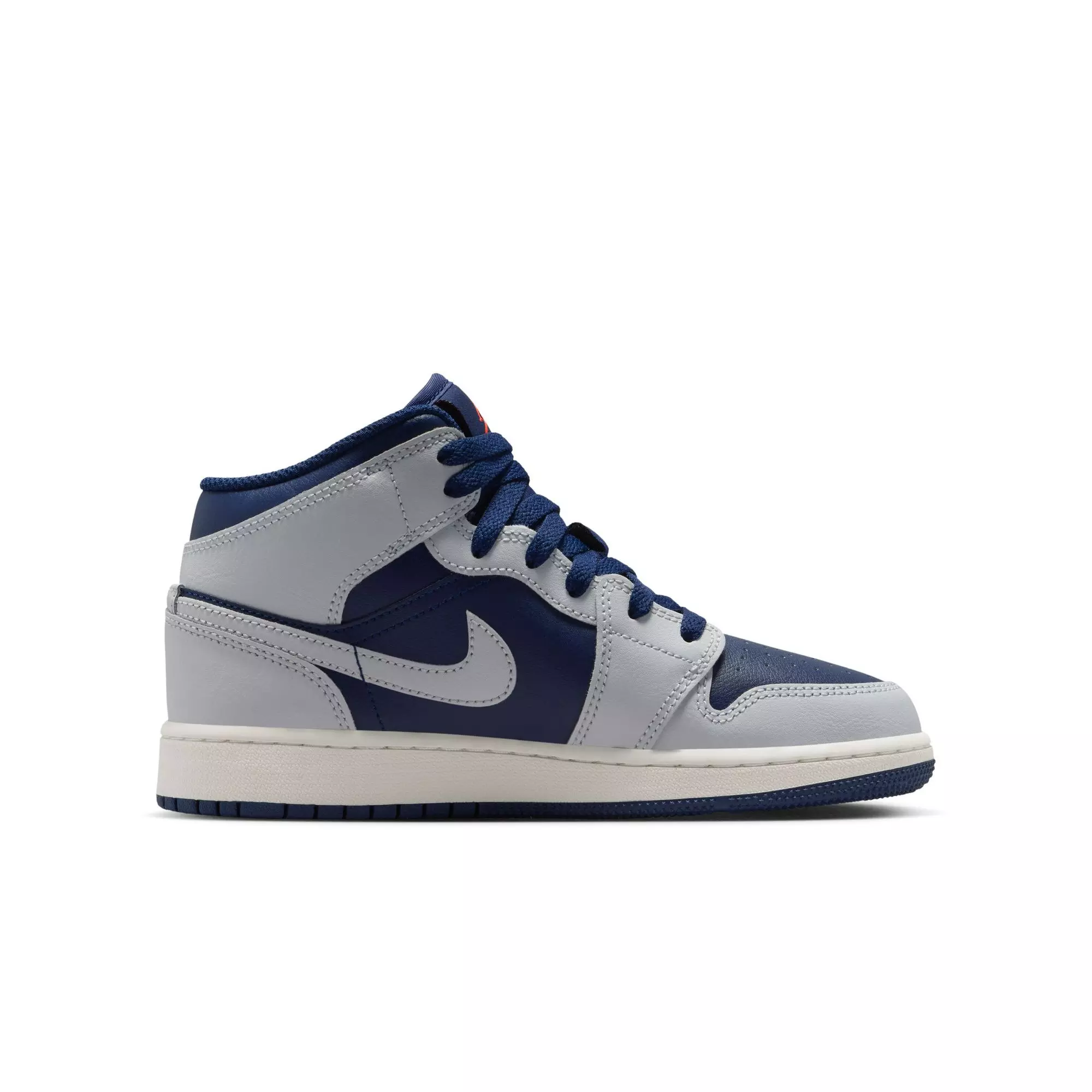 Jordan 1 Mid "Blue Void/Pure Platinum/Summit White" Grade School Boys' Shoe - NAVY/GREY