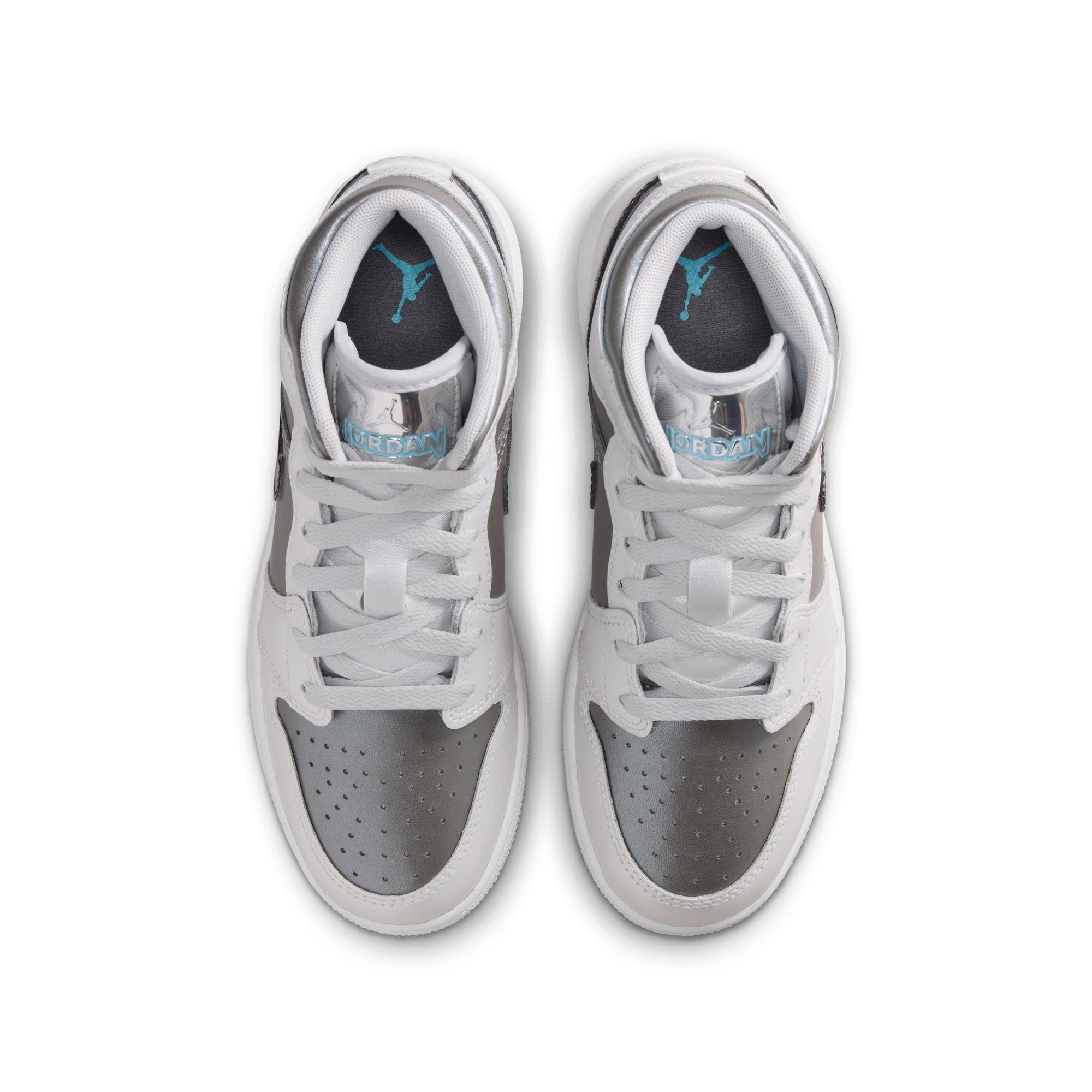 Jordan 1 Mid SE Grade School Boys' "Photon Dust/Blue Chill/Flat Pewter/Black" Shoe