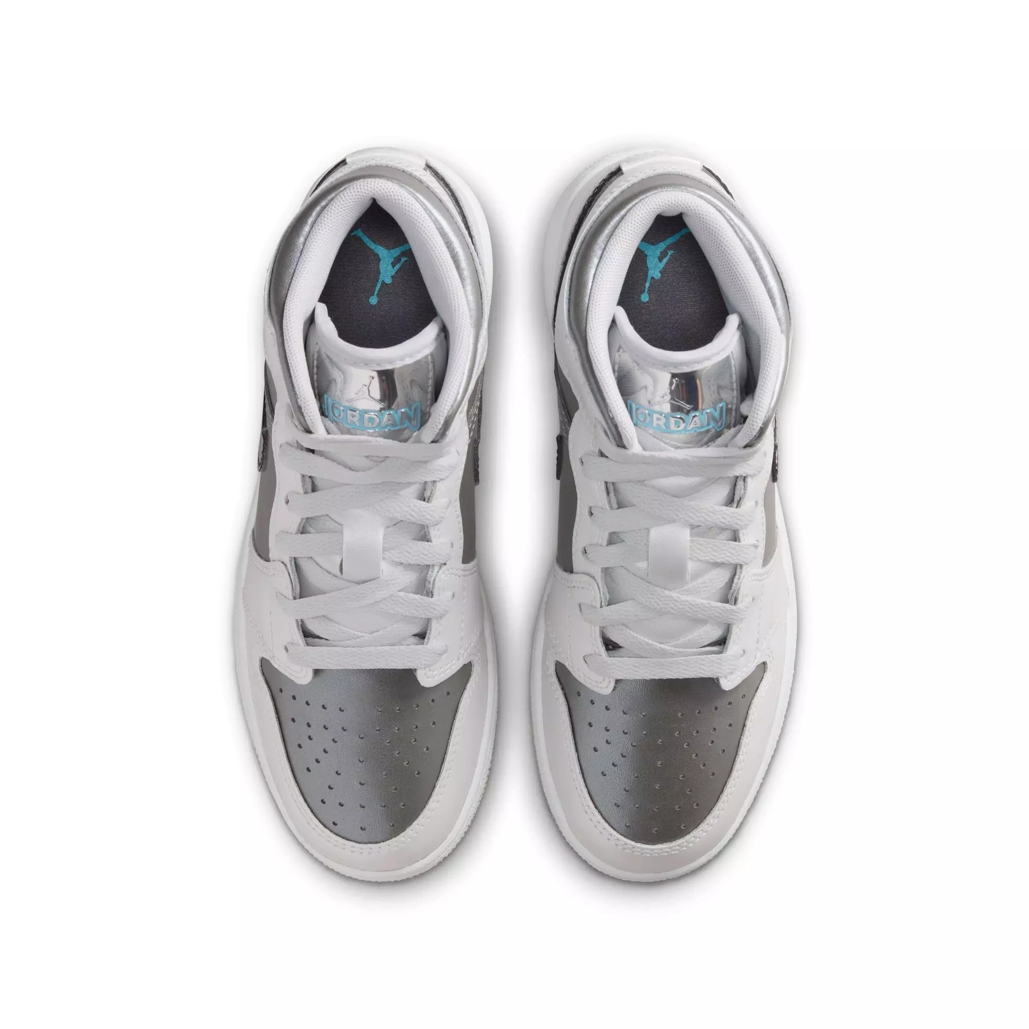 Jordan 1 Mid SE "Photon Dust/Blue Chill/Flat Pewter/Black" Grade School Boys' Shoe - GREY/BLUE/BLACK