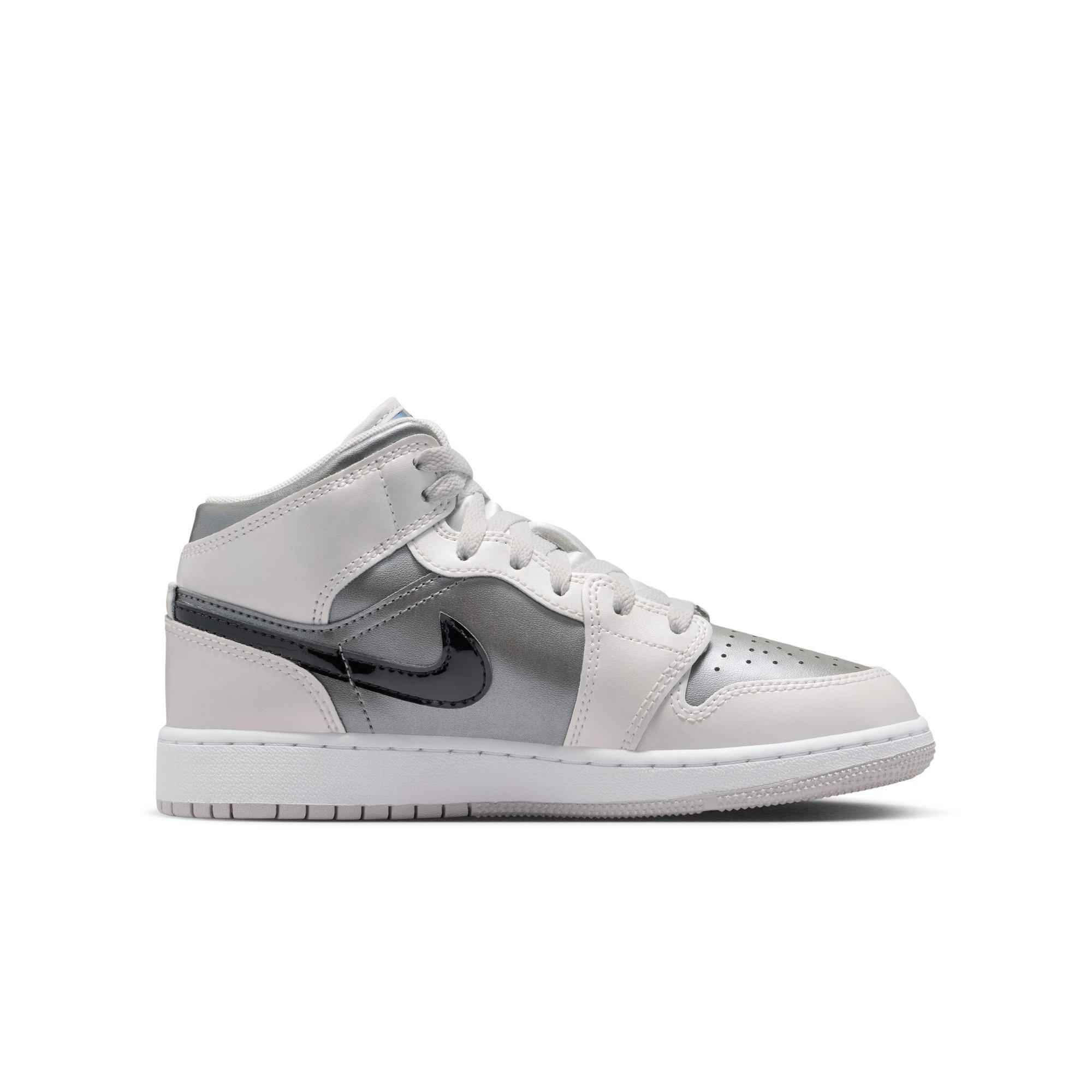 Jordan 1 Mid SE Grade School Boys' "Photon Dust/Blue Chill/Flat Pewter/Black" Shoe
