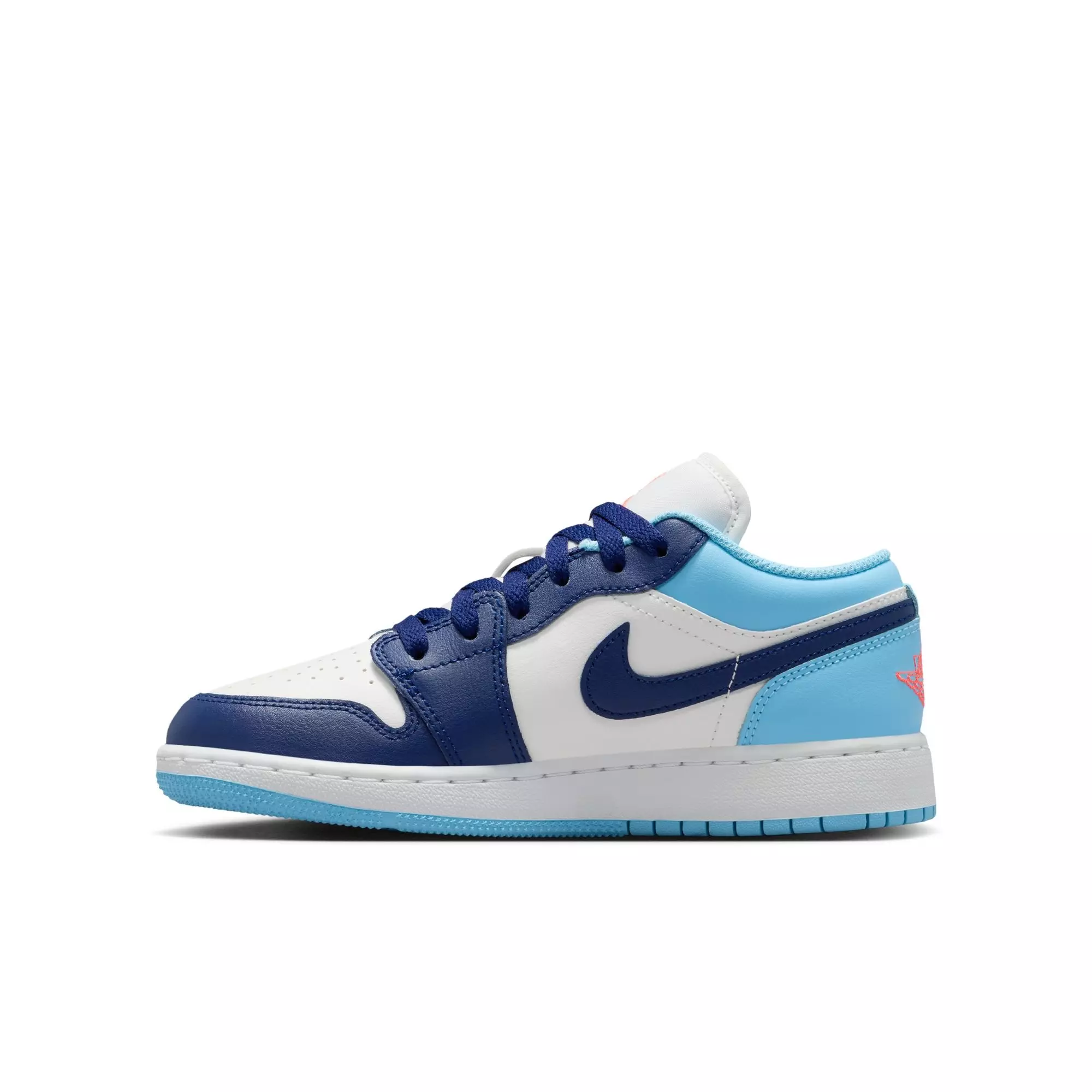 Jordan 1 Low "Sail/Blue Void/Blue Chill/Hot Lava" Grade School Boys' Shoe - CAROLINA BLUE/WHITE