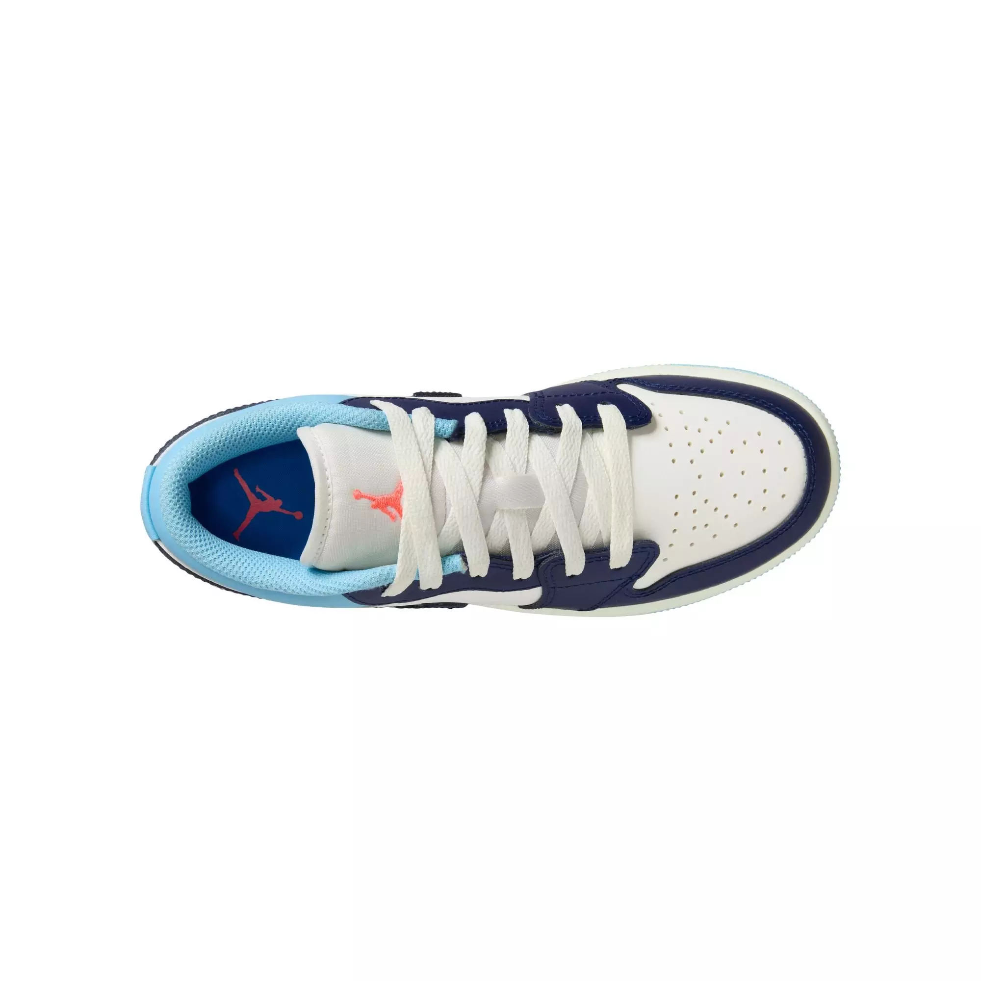 Jordan 1 Low "Sail/Blue Void/Blue Chill/Hot Lava" Grade School Boys' Shoe - CAROLINA BLUE/WHITE
