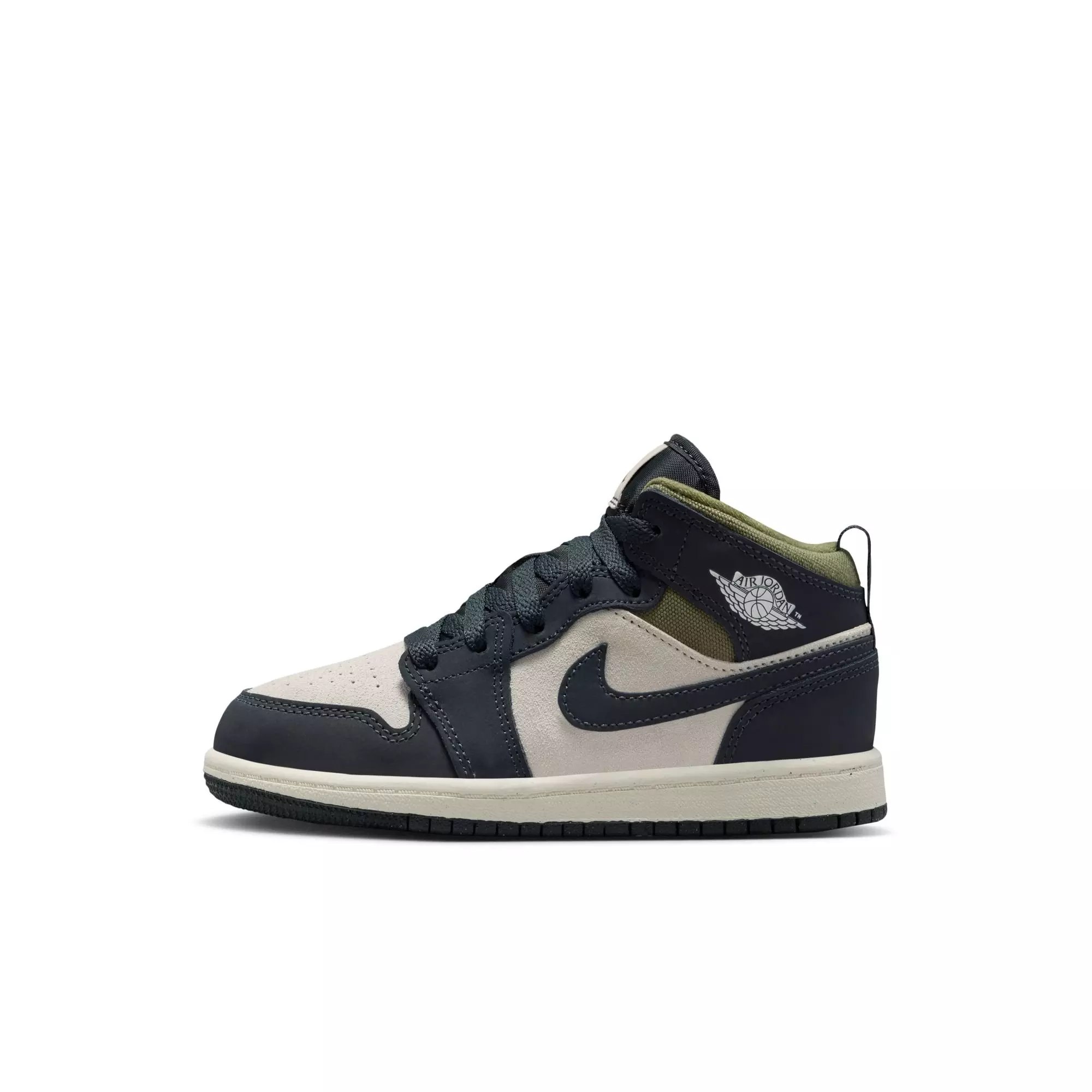 Jordan 1 Mid SE "Lt Orewood Brn/Off Noir/Medium Olive" Preschool Boys' Shoe - OLIVE/KHAKI