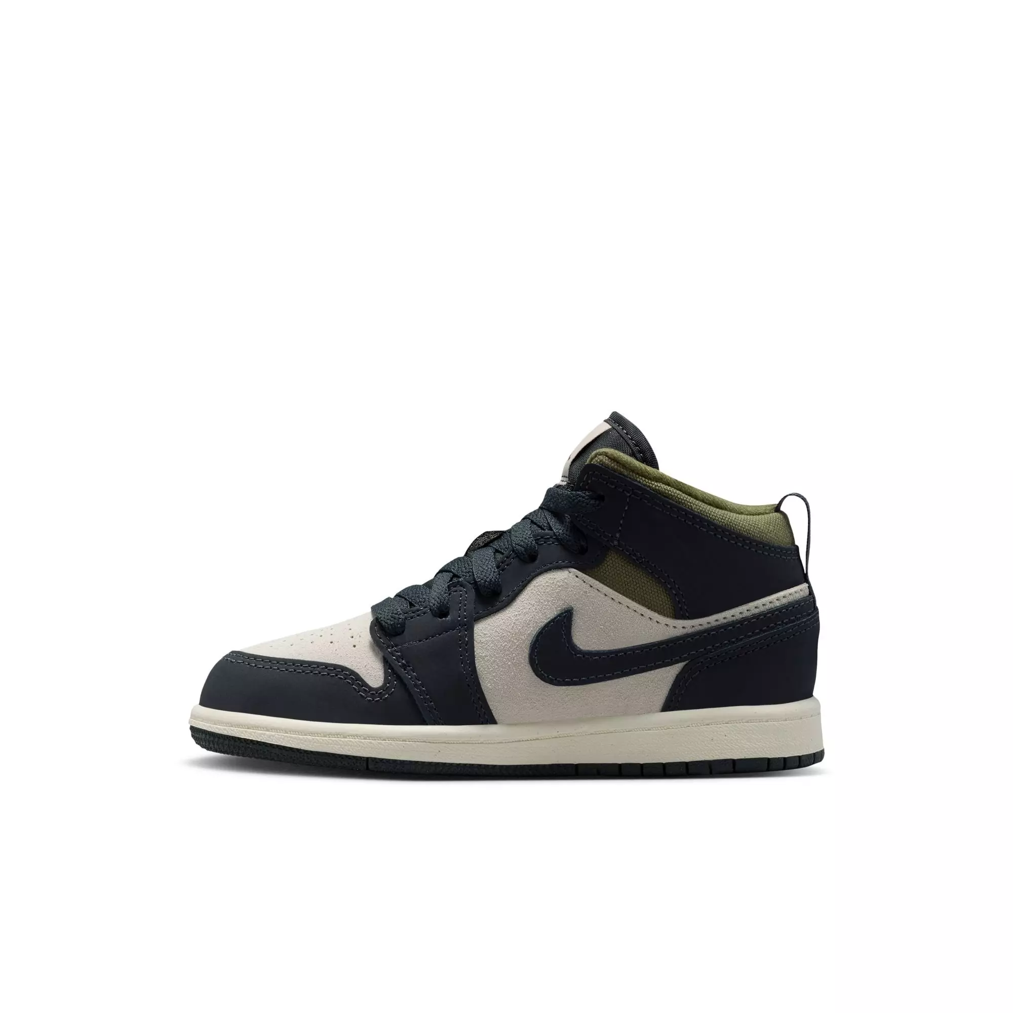 Jordan 1 Mid SE "Lt Orewood Brn/Off Noir/Medium Olive" Preschool Boys' Shoe - OLIVE/KHAKI