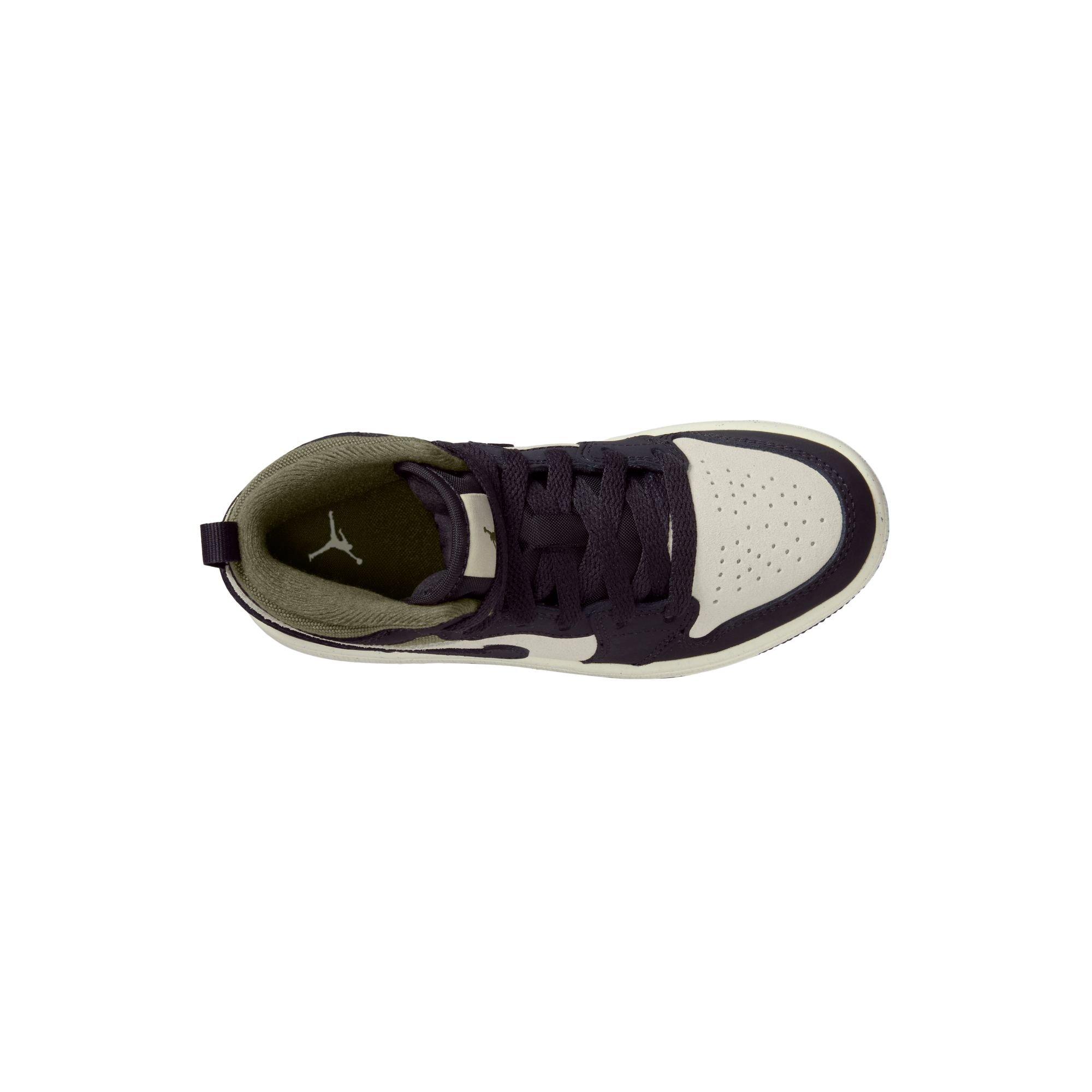 Jordan 1 Mid SE Preschool Boys' "Lt Orewood Brn/Off Noir/Medium Olive" Shoe