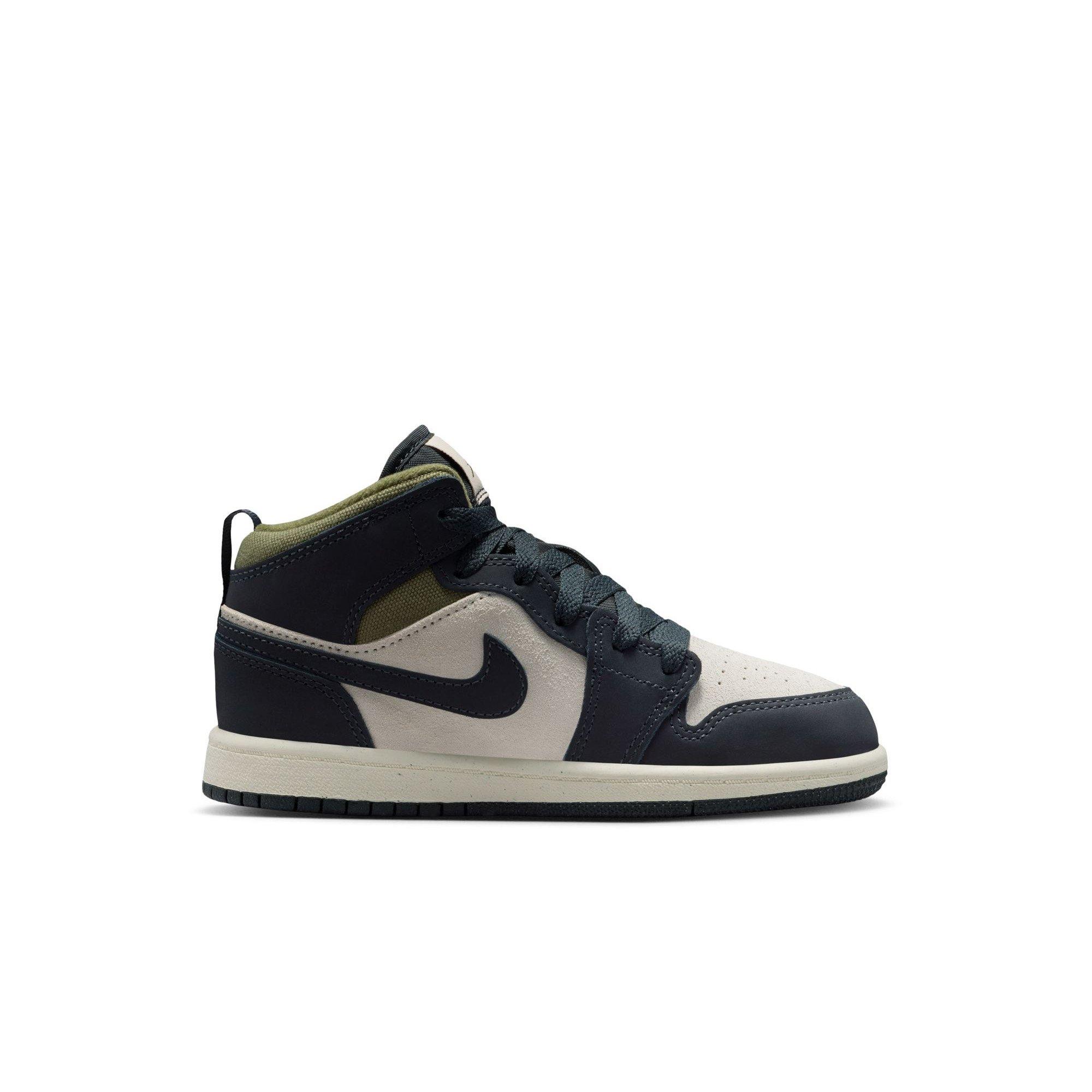 Jordan 1 Mid SE Preschool Boys' "Lt Orewood Brn/Off Noir/Medium Olive" Shoe