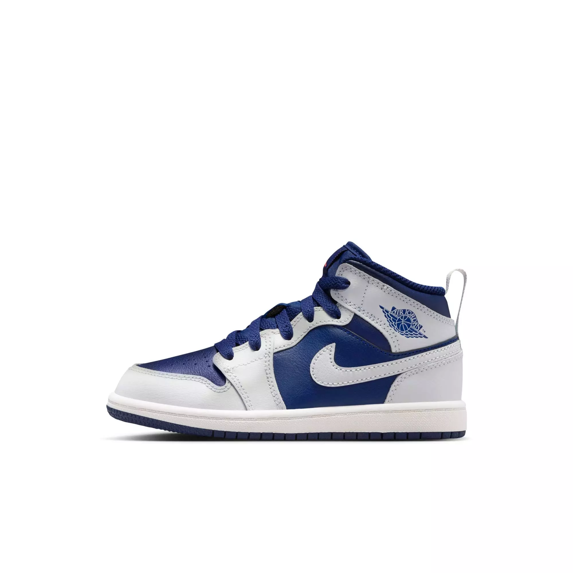 Jordan 1 Mid "Blue Void/Pure Platinum/Summit White" Preschool Boys' Shoe - NAVY/GREY