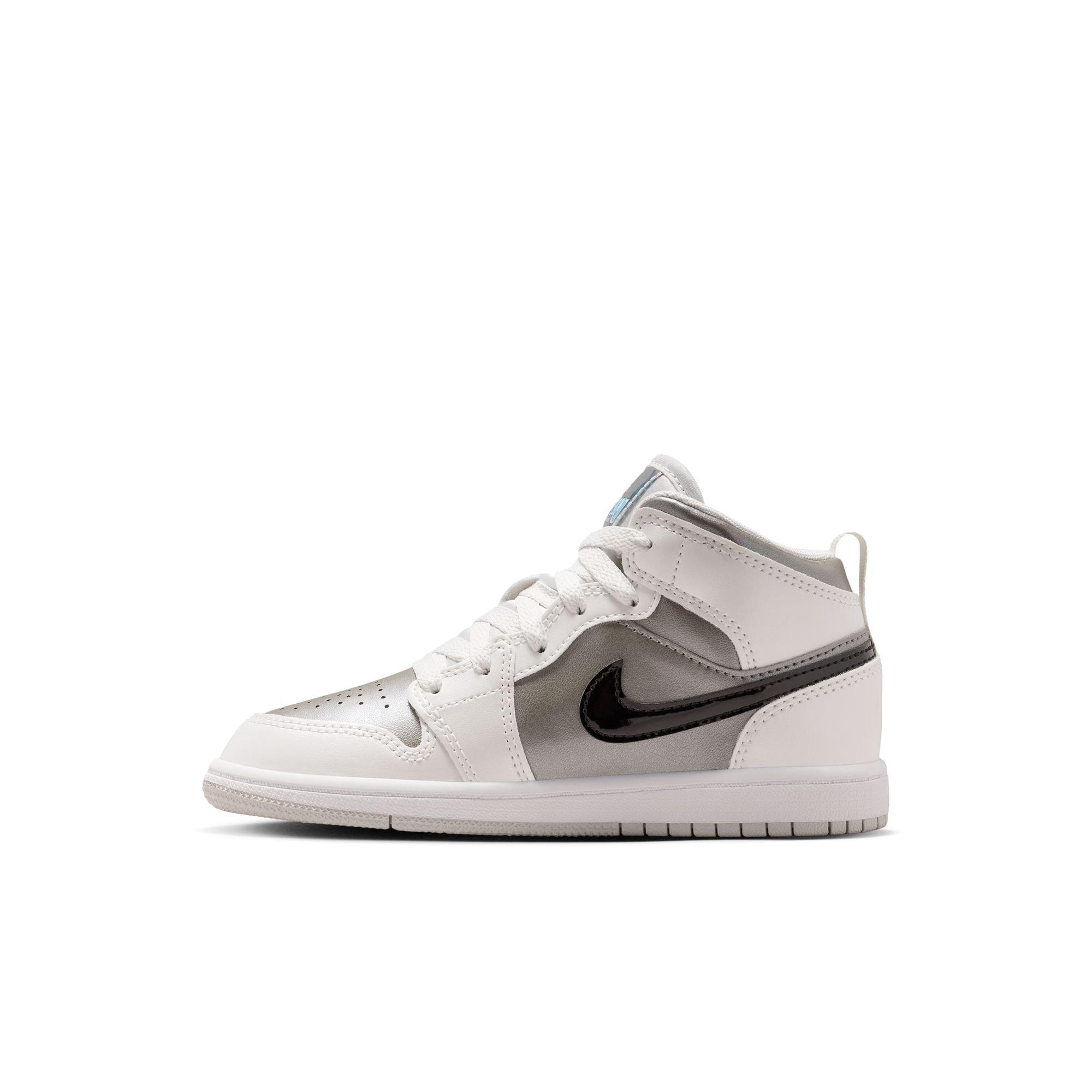 Jordan 1 Mid SE Preschool Boys' "Photon Dust/Blue Chill/Flat Pewter/Black" Shoe