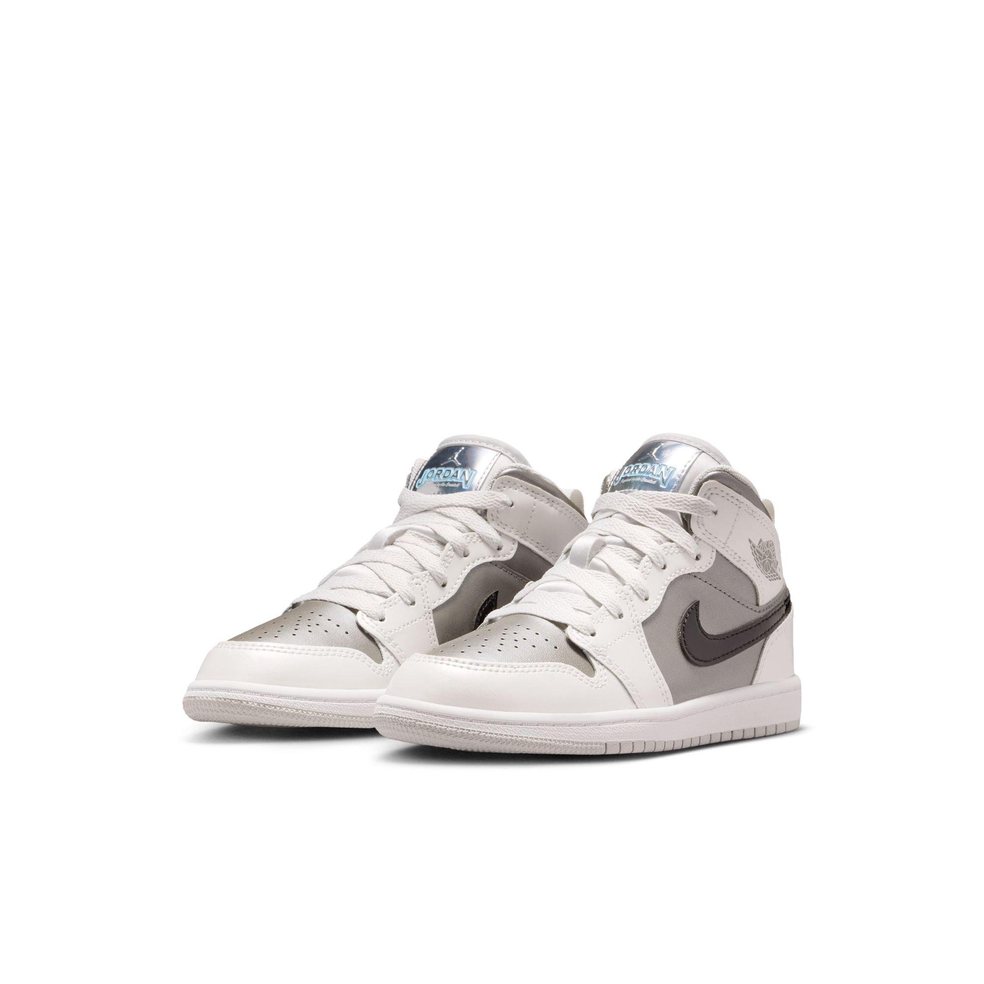 Jordan 1 Mid SE Preschool Boys' "Photon Dust/Blue Chill/Flat Pewter/Black" Shoe