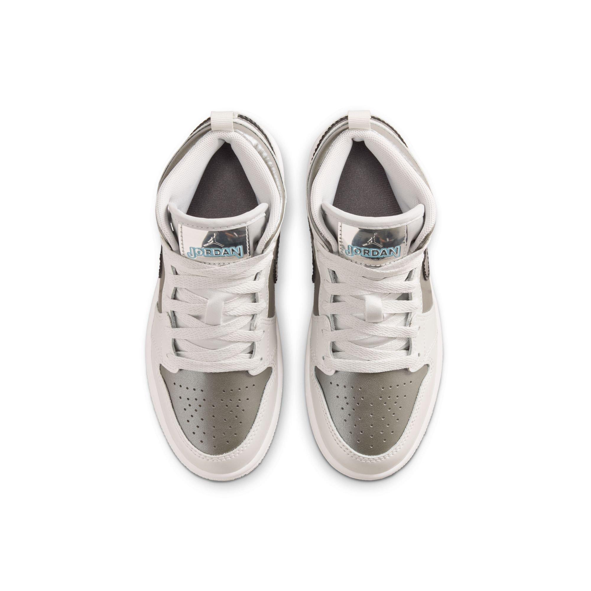 Jordan 1 Mid SE Preschool Boys' "Photon Dust/Blue Chill/Flat Pewter/Black" Shoe