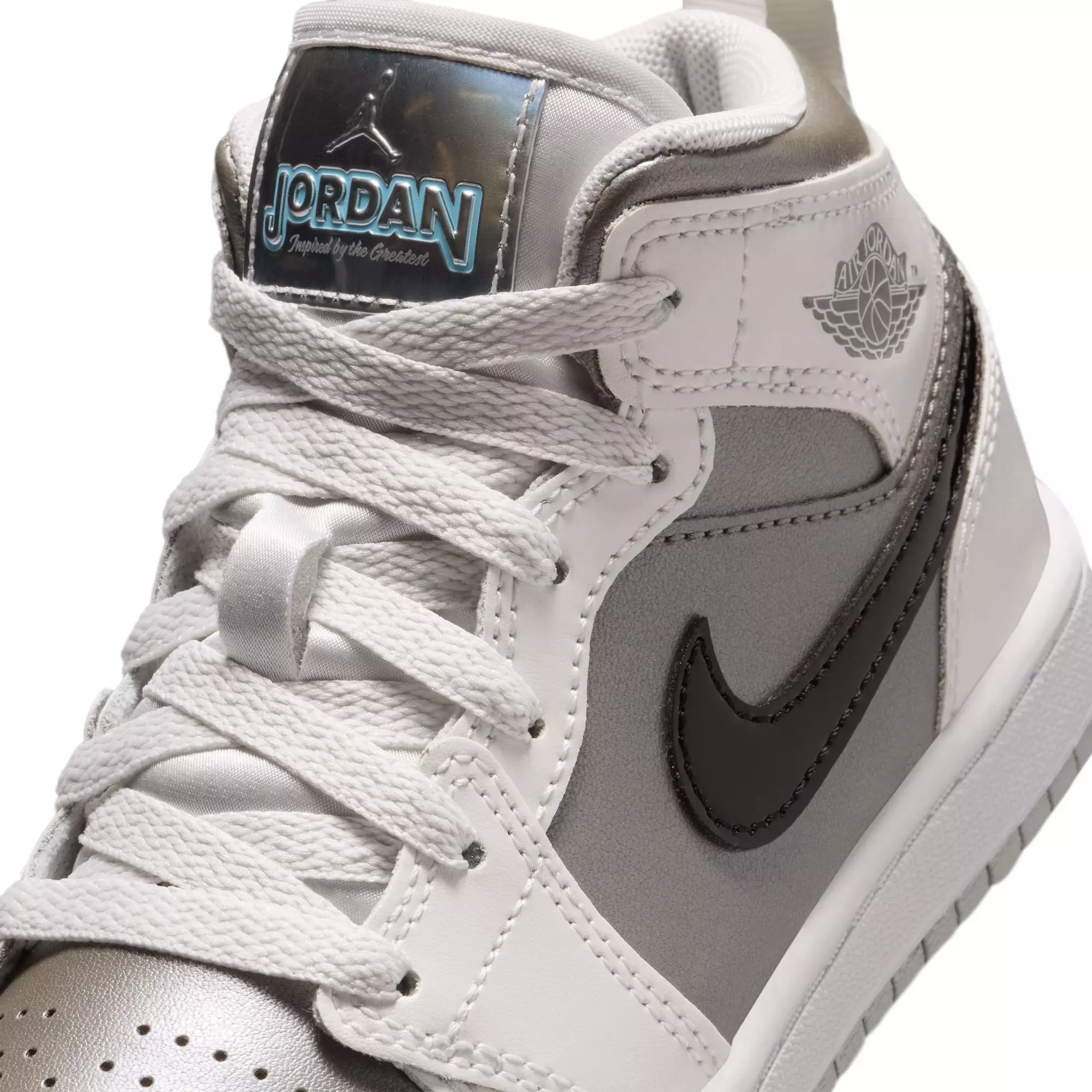 Jordan 1 Mid SE "Photon Dust/Blue Chill/Flat Pewter/Black" Preschool Boys' Shoe - GREY/BLUE/BLACK