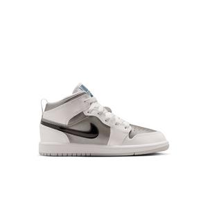 Jordan 1 Mid SE "Photon Dust/Blue Chill/Flat Pewter/Black" Preschool Boys' Shoe