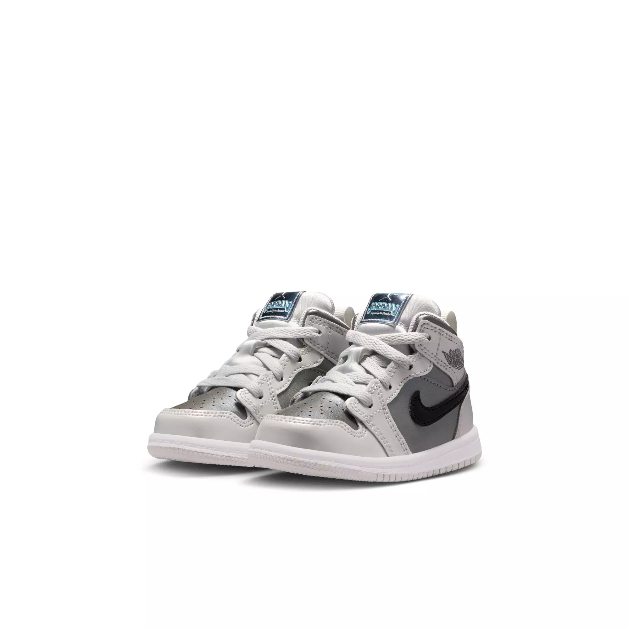 Jordan 1 Mid SE "Photon Dust/Blue Chill/Flat Pewter/Black" Toddler Boys' Shoe - GREY/BLUE/BLACK