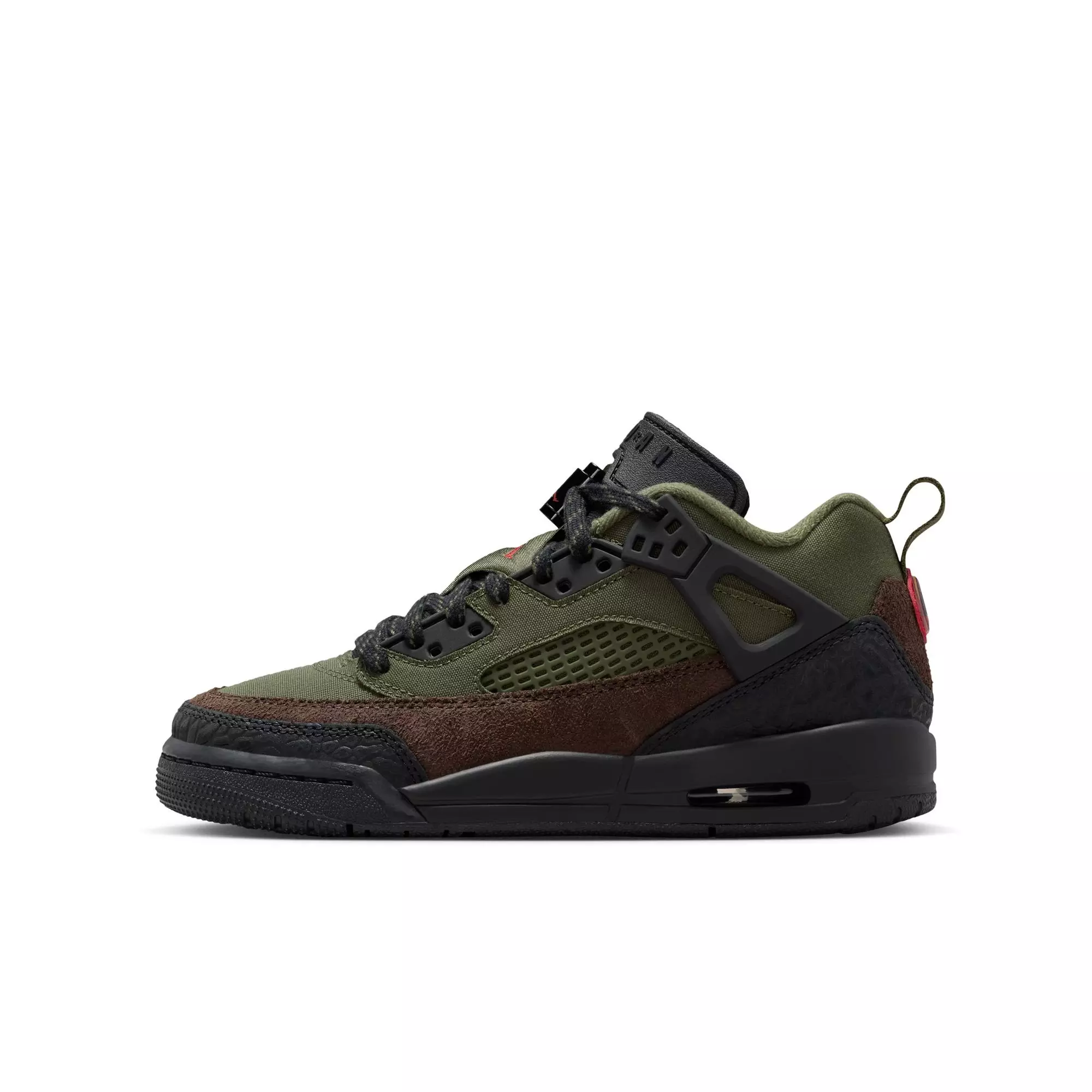 Jordan Spizike Low "Medium Olive/University Red/Black" Grade School Boys' Shoe - OLIVE/BLACK