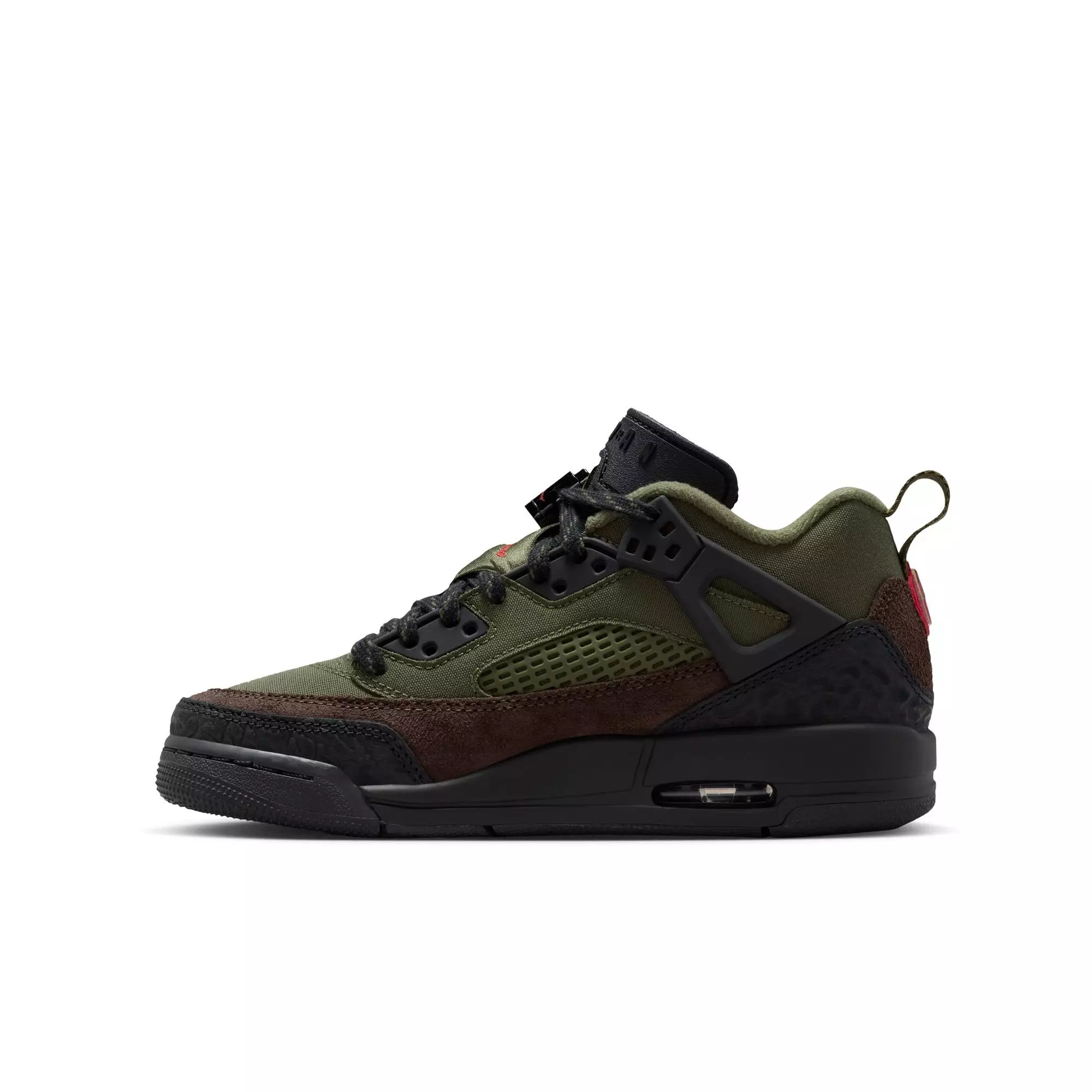 Jordan Spizike Low "Medium Olive/University Red/Black" Grade School Boys' Shoe - OLIVE/BLACK