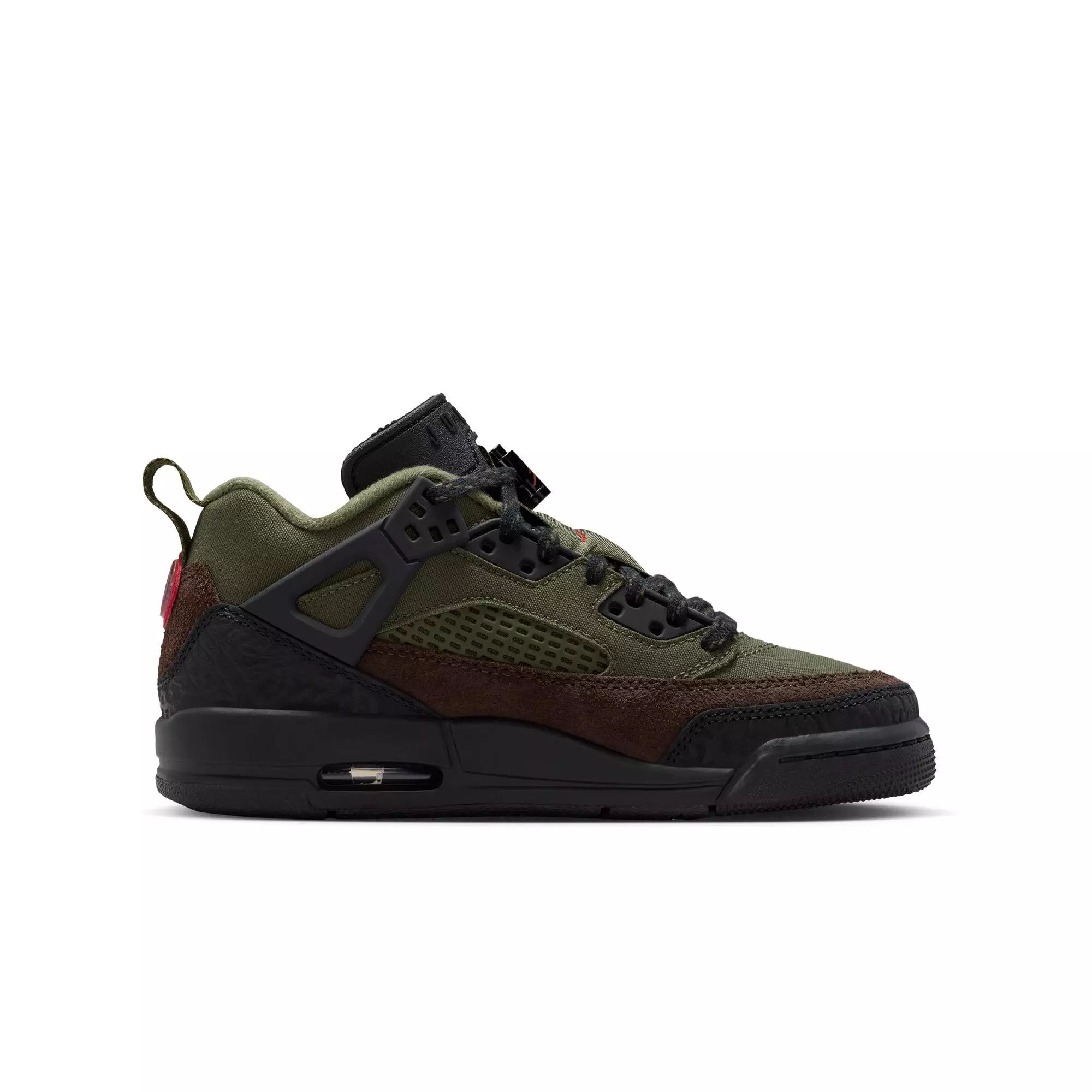 Jordan Spizike Low "Medium Olive/University Red/Black" Grade School Boys' Shoe - OLIVE/BLACK