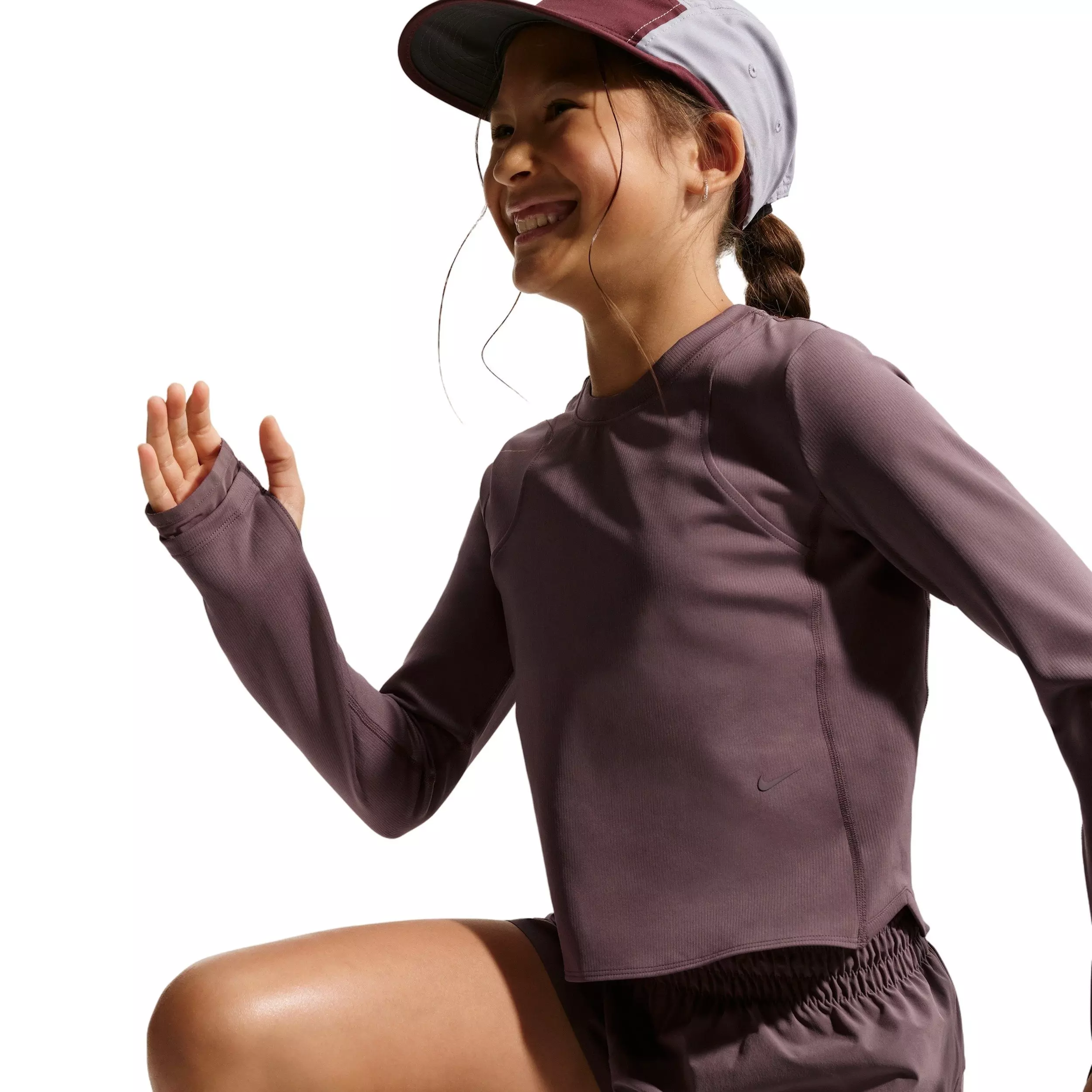 Nike Big Girls' MAVN Dri-FIT Ribbed Long-Sleeve Top -Tattoo Purple - TATTOO PURPLE