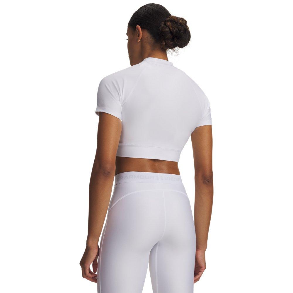 Under Armour Women's HeatGear Crop Mock Short Sleeve Top - White/Grey - WHITE/GREY Thumbnail View 2
