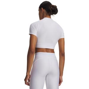 Under Armour Women's HeatGear Crop Mock Short Sleeve Top - White/Grey