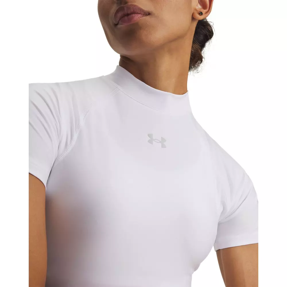 Under Armour Women's HeatGear Crop Mock Short Sleeve Top - White/Grey - WHITE/GREY