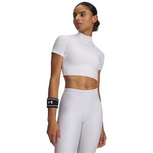 Under Armour Women's HeatGear Crop Mock Short Sleeve Top - White/Grey