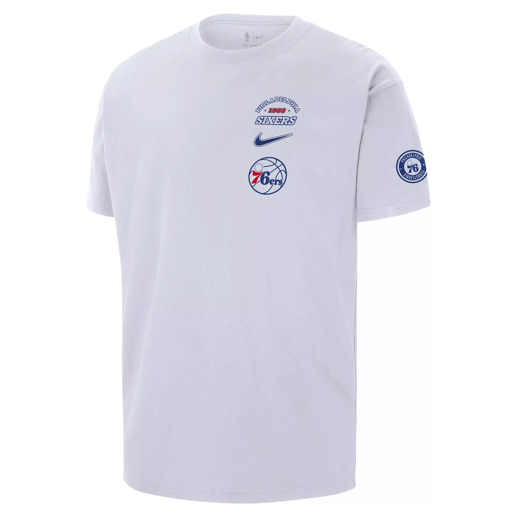 Nike Men's NBA Philadelphia 76ers Courtside OGC Varsity Short-Sleeve T-Shirt -White - WHITE