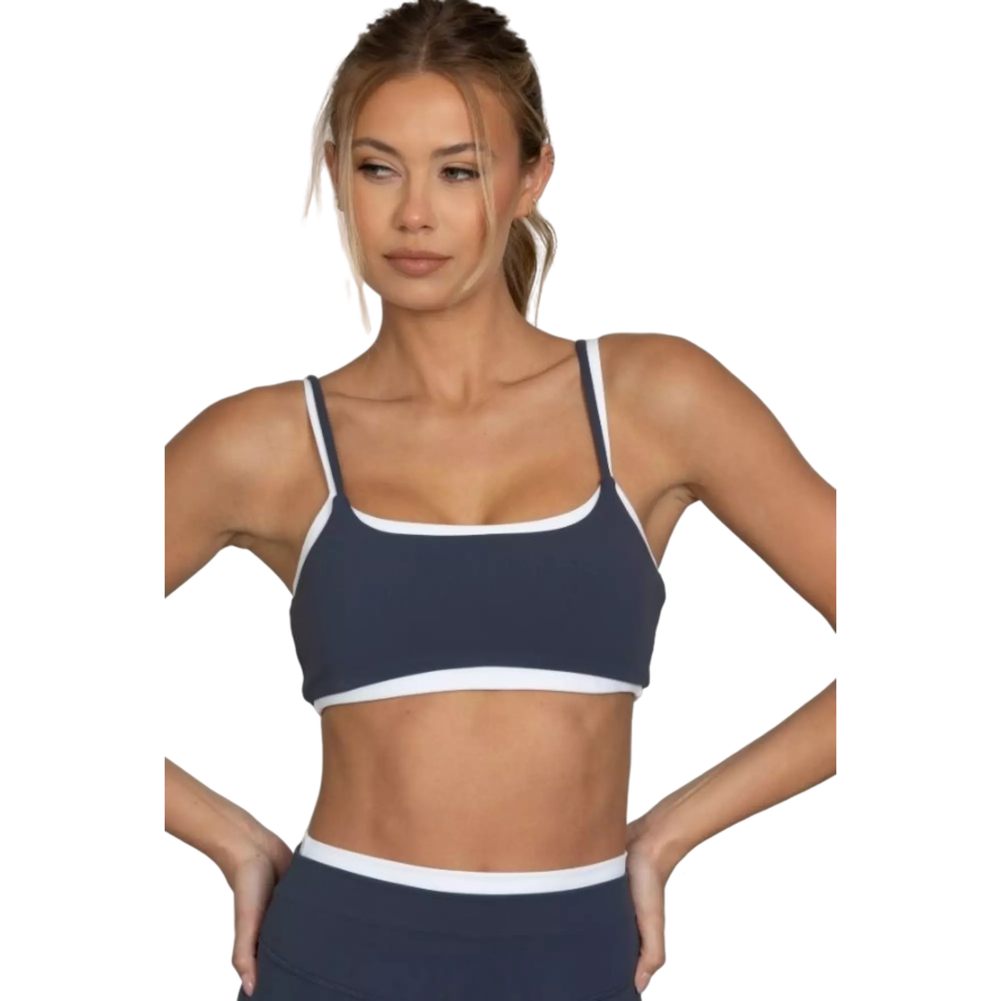 Gold Hinge Women's Double StrydeForm Crop Tank - Bluewash - NAVY