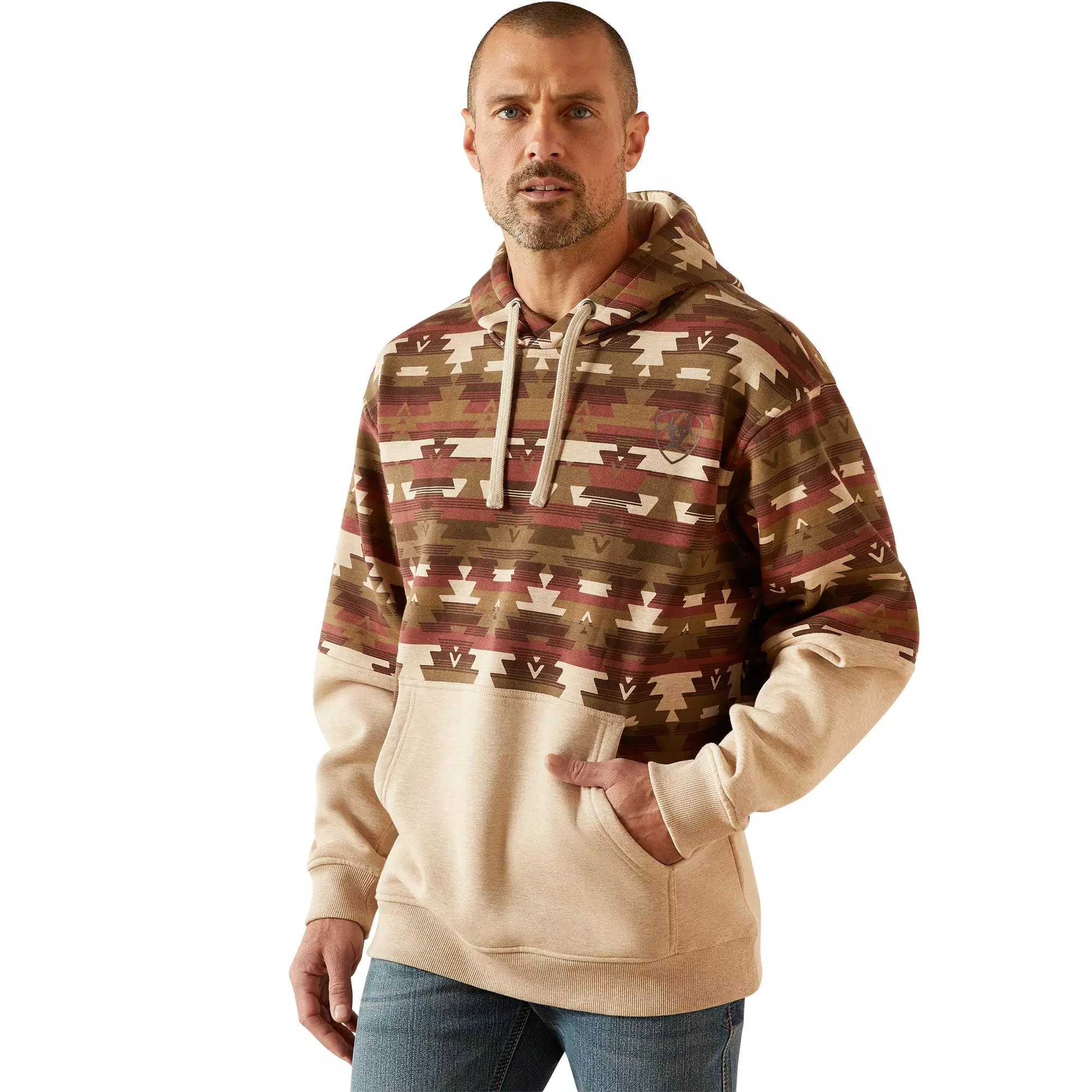 Ariat Men's Color Block Aztec Hoodie - Oatmeal - KHAKI