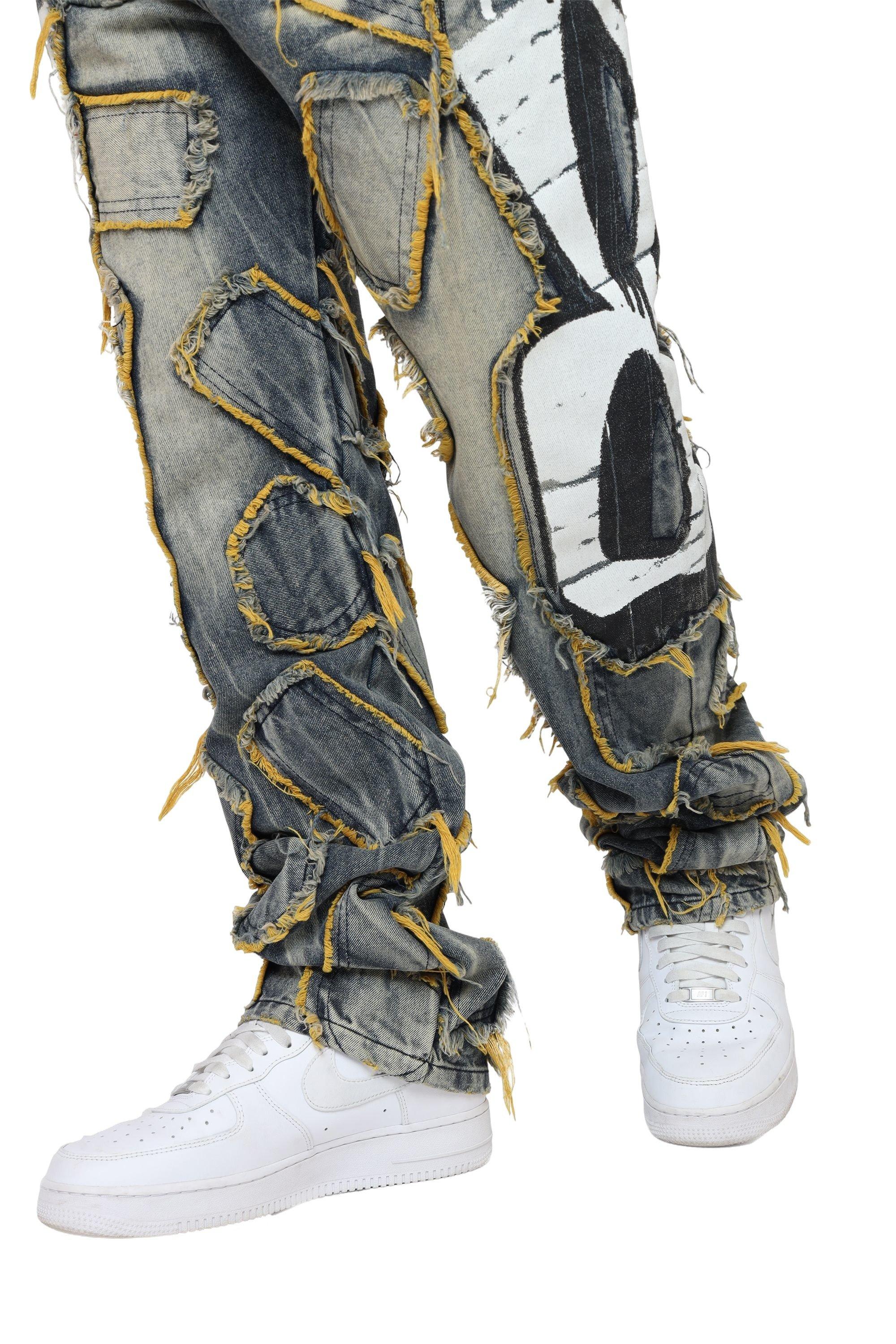 Smoke Rise Men's Retro 88 Wide Leg Fit Denim Jeans - Kelly Blue - BLUE Thumbnail View 2