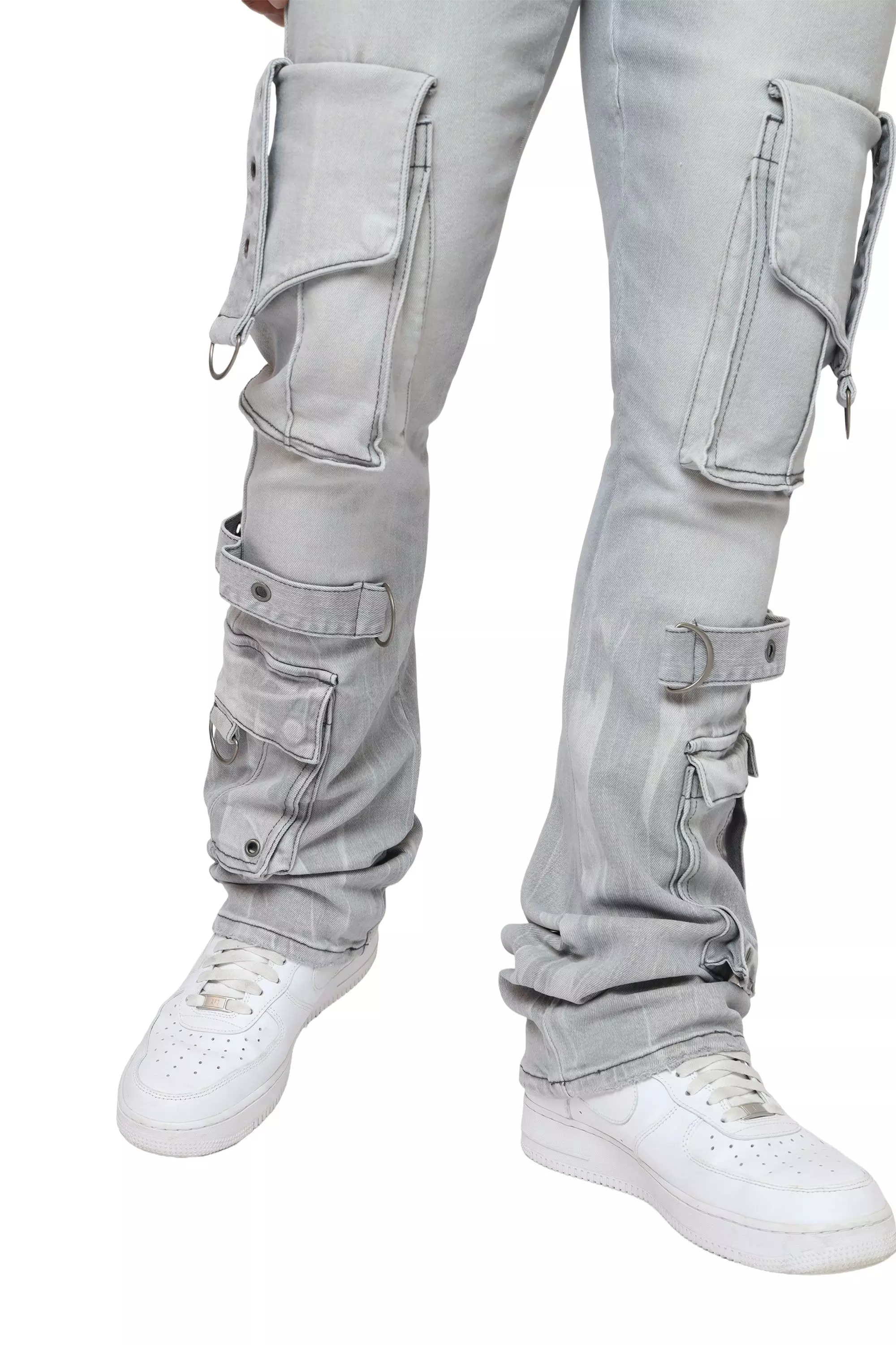 Smoke Rise Men's Stack Flair Eyelet Cargo Jeans - Rubio Grey - GREY