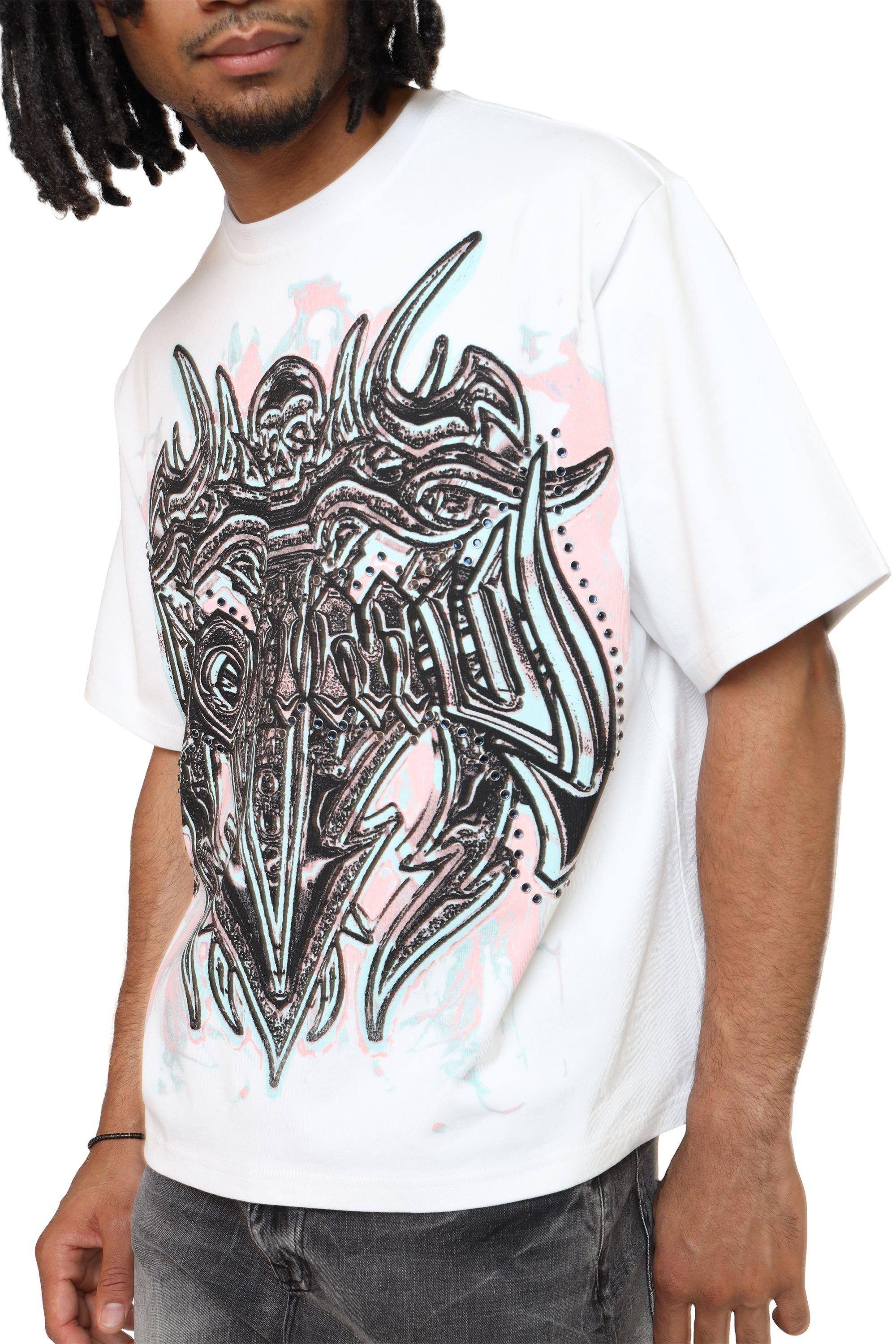 Smoke Rise Men's Luminous Studded Crop Tee - White - WHITE Thumbnail View 1